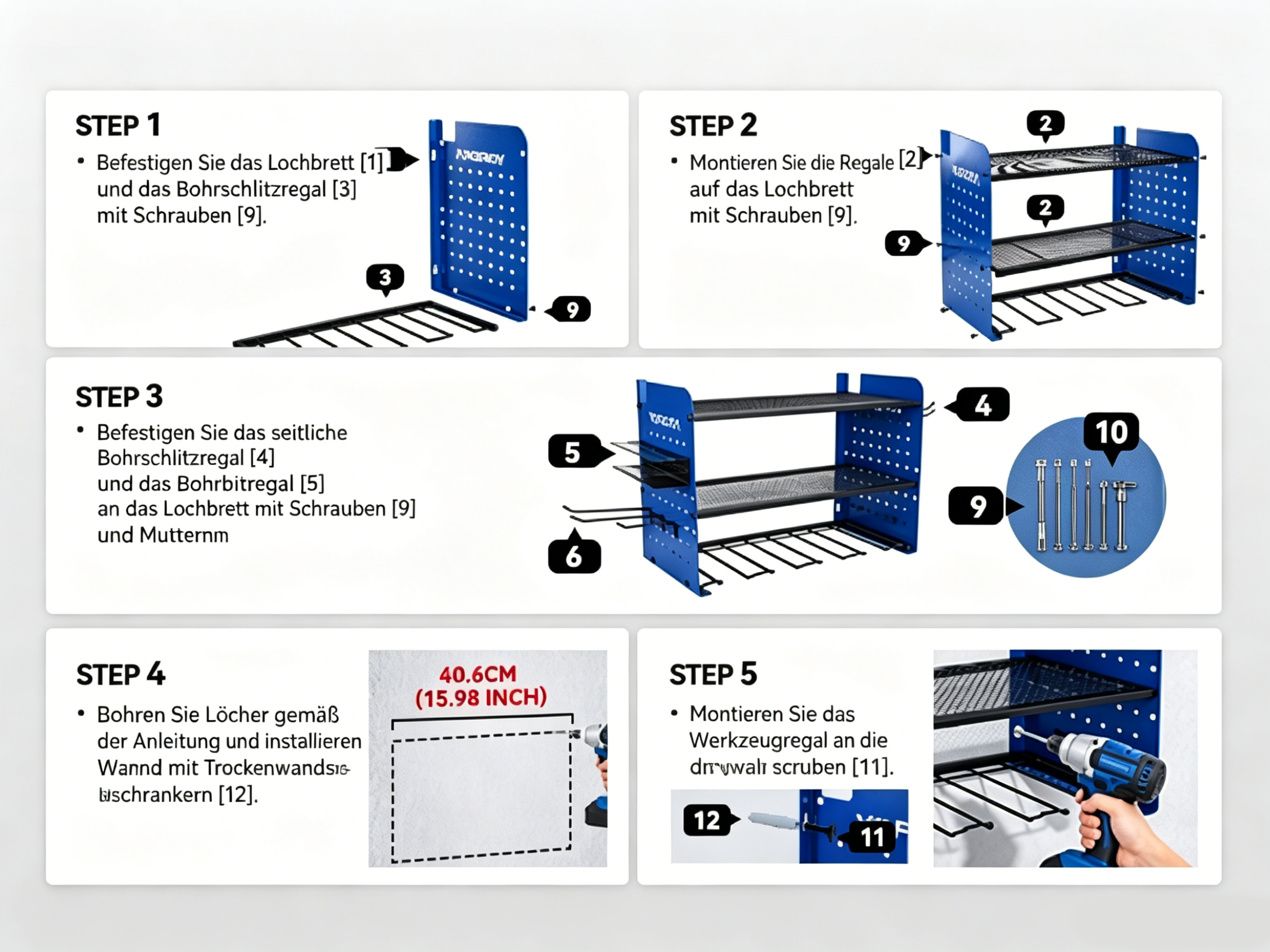 Schritt-für-Schritt-Anleitung zur Montage eines Werkzeugregals mit Lochwand.