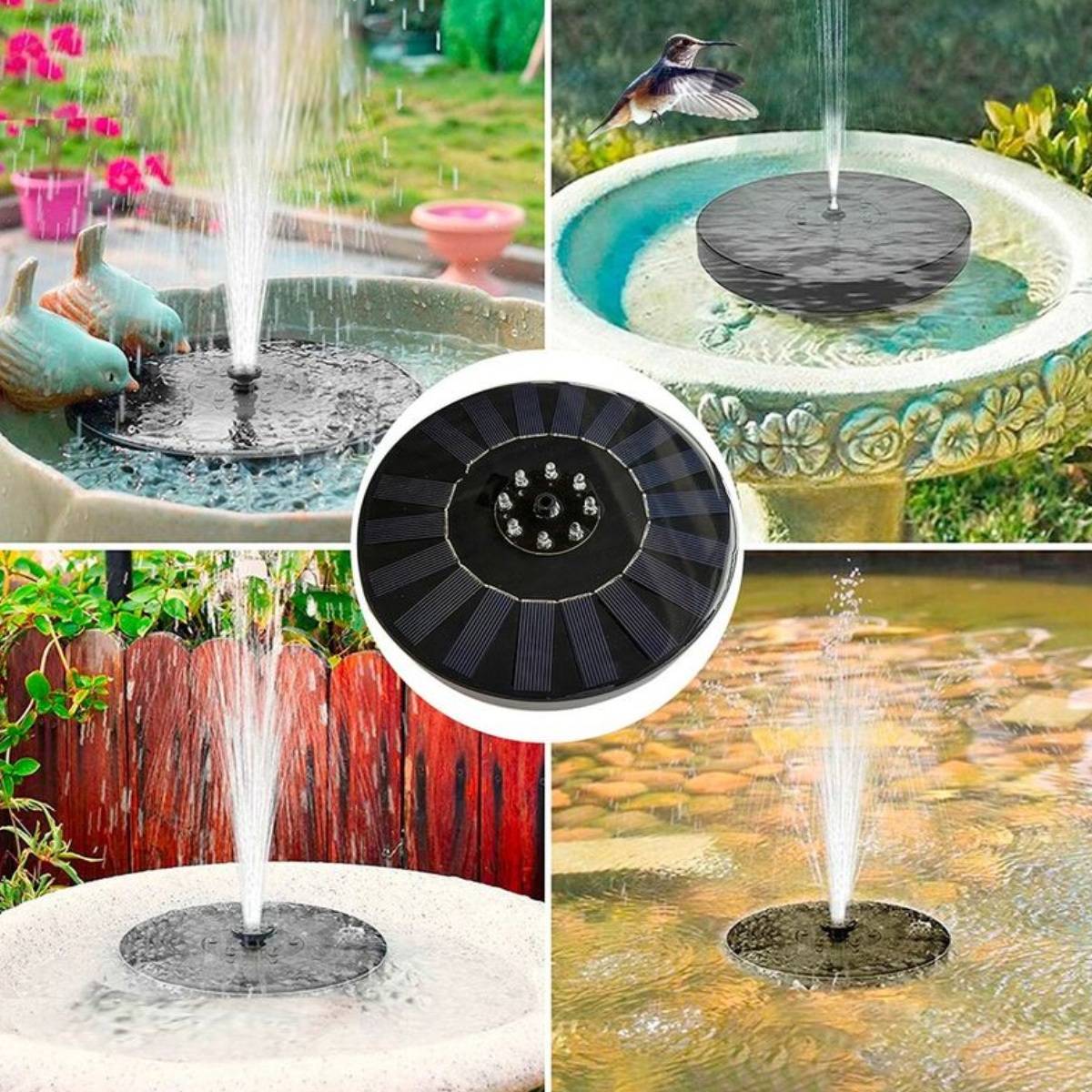 Solarbetriebene Teichpumpen in verschiedenen Wasserszenarien.