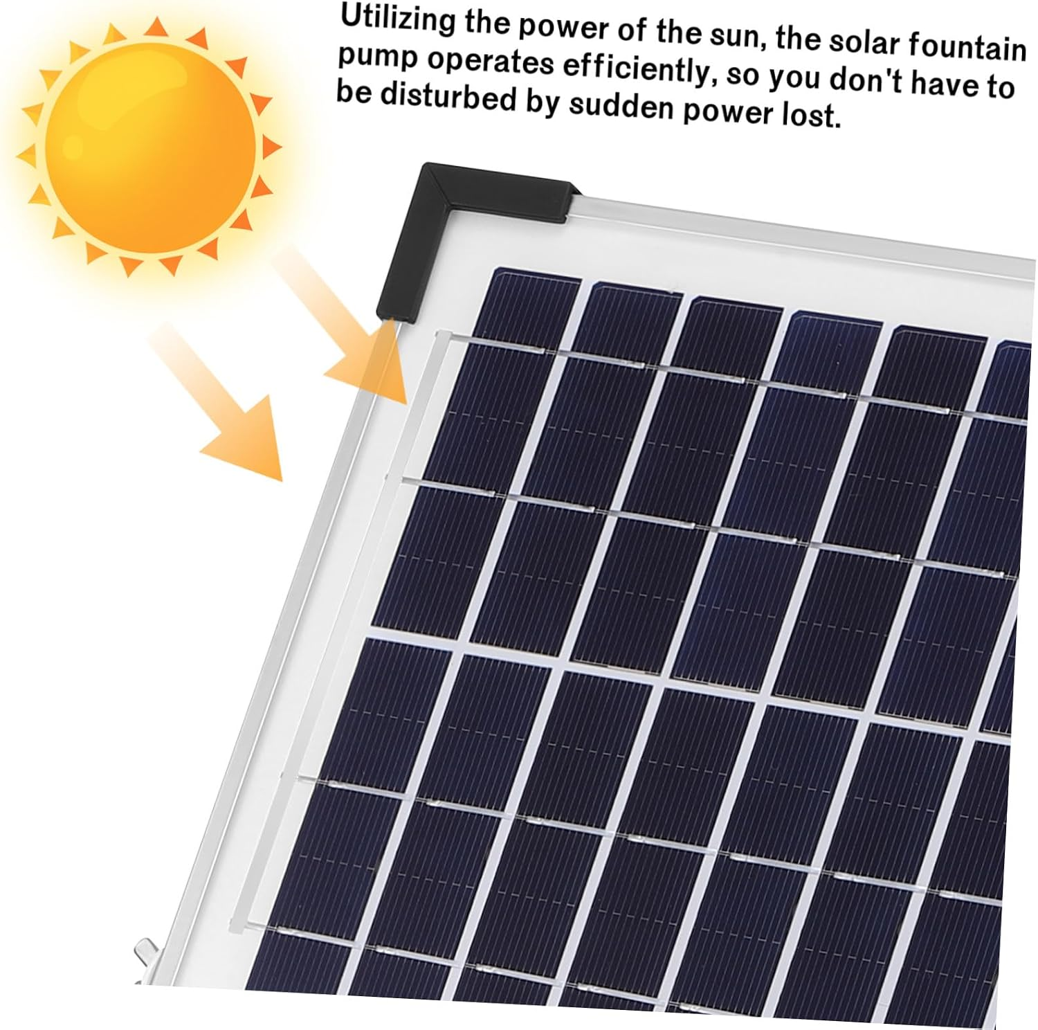 Sonnensymbol und Solarpanel mit Pfeilen, die Sonnenlicht einfangen.