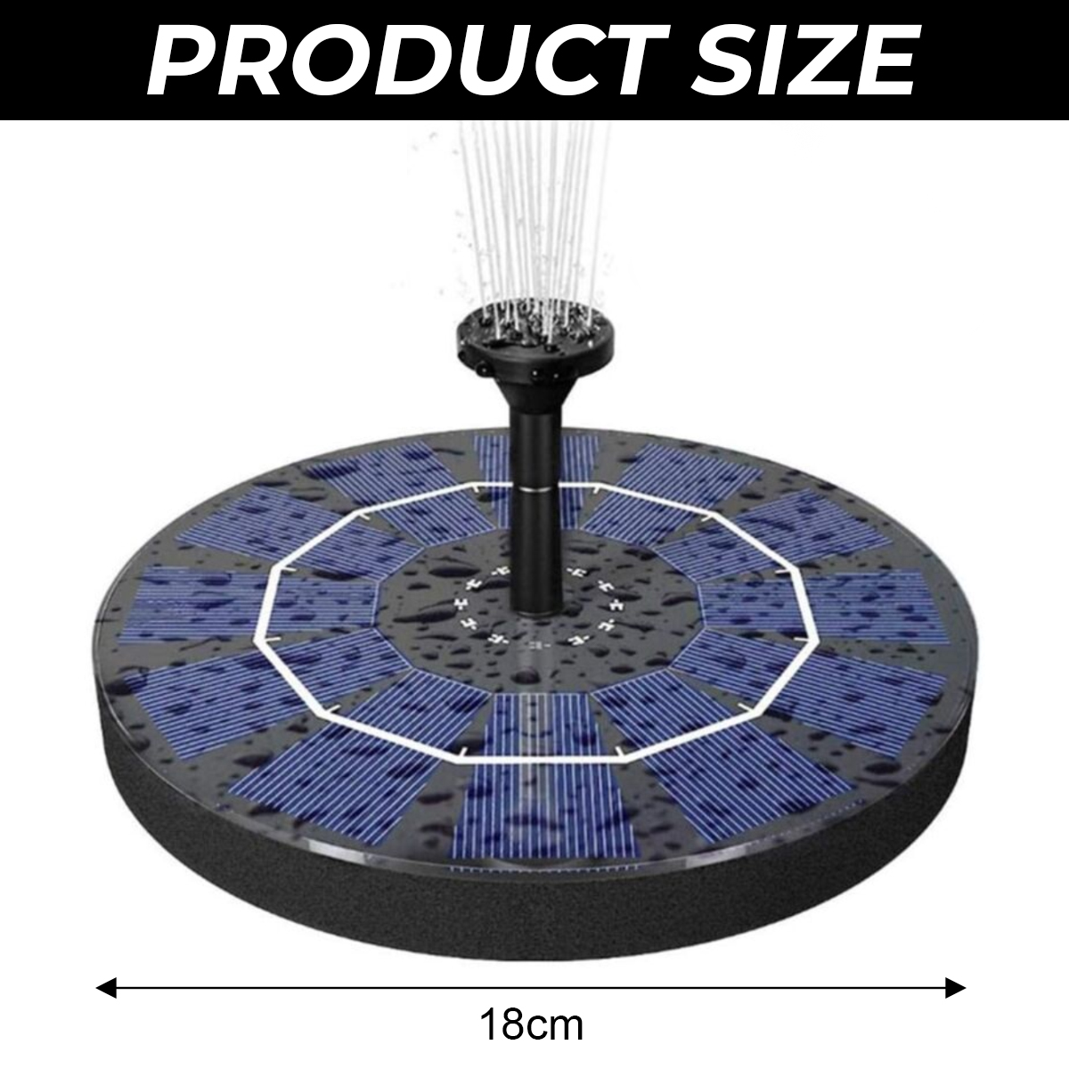Ein Solarbrunnen mit 18cm Durchmesser sprüht Wasser.