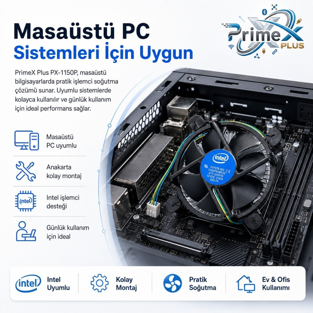 Intel logolu anakart üzerinde bir bilgisayar fanı, masaüstü bilgisayarlar için.