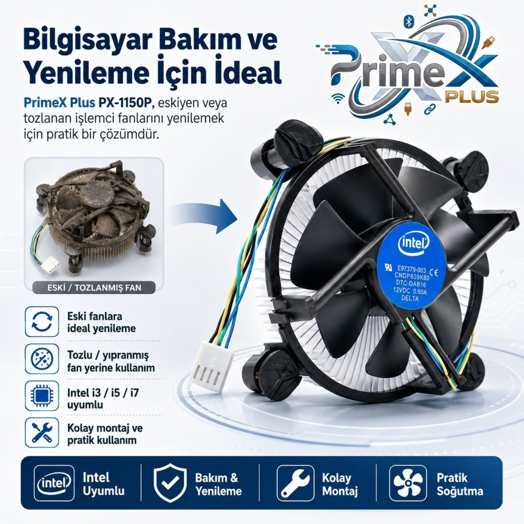 Tozlu eski fanın yerine yeni, siyah bir Intel fanı takılıyor.