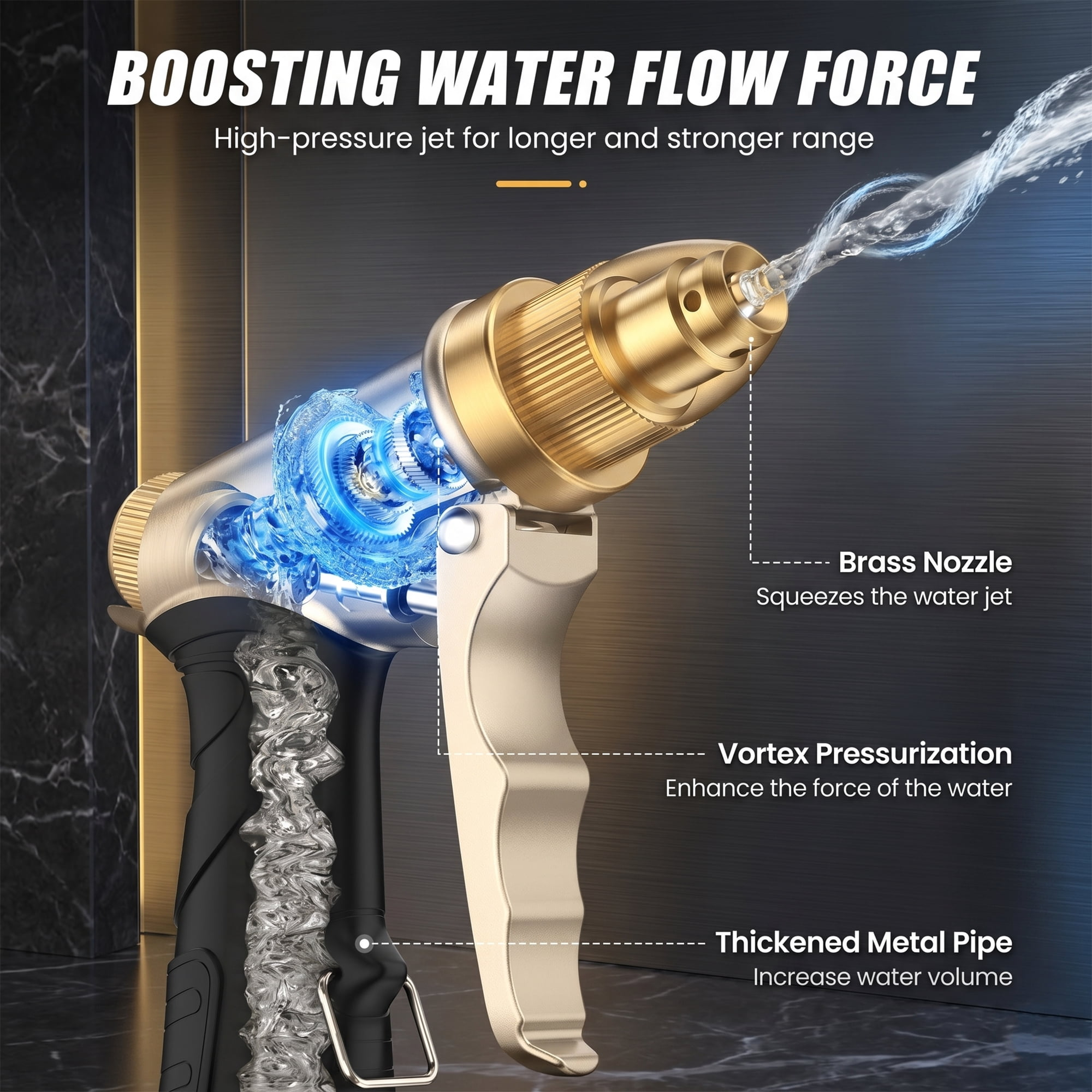 Messingdüse mit Wasserkraft-Verstärkung für starken Wasserstrahl.