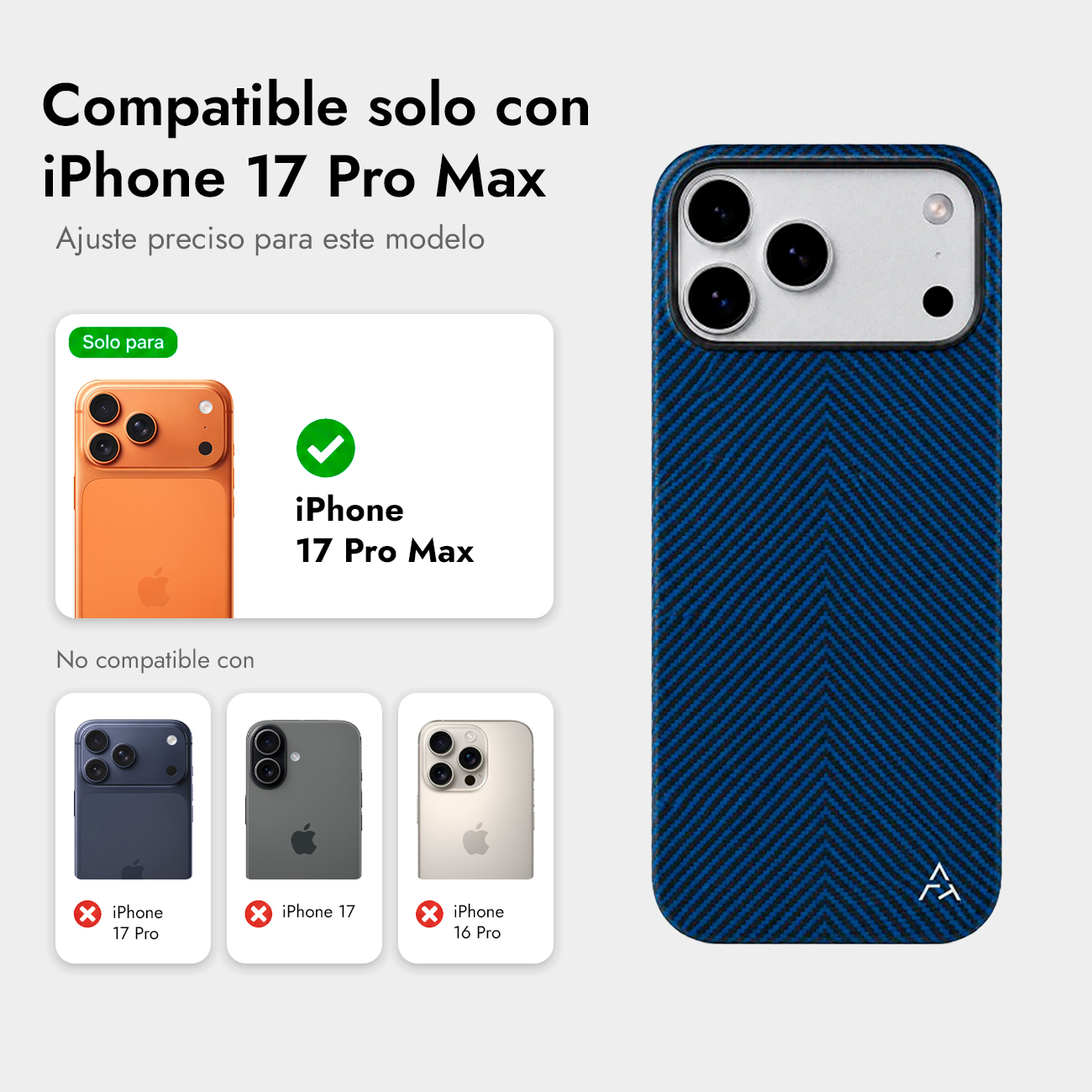 Funda azul rayada para iPhone 17 Pro Max. Compatible solo con 17 Pro Max.