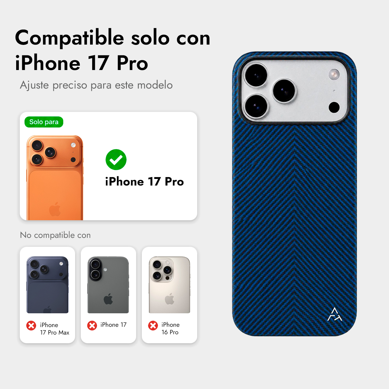 Funda azul con estampado para iPhone 17 Pro. Compatible solo con iPhone 17 Pro.
