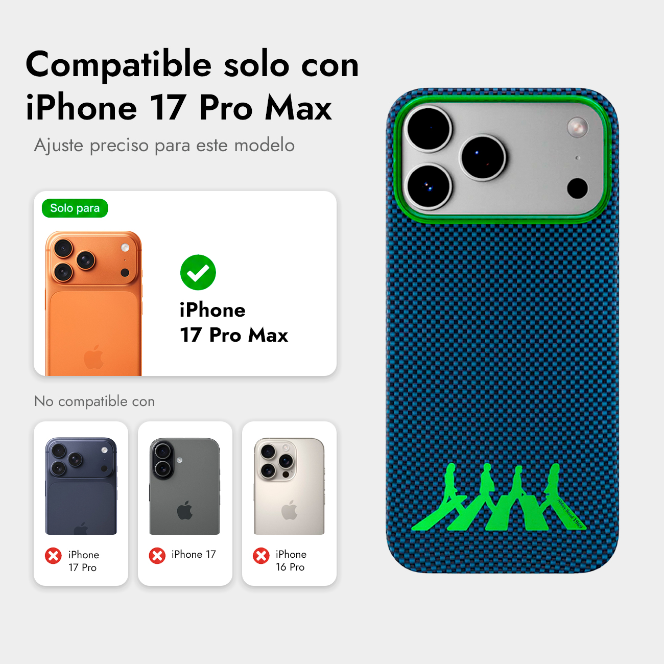 Funda azul para iPhone con diseño Abbey Road. Compatible con iPhone 17 Pro Max.