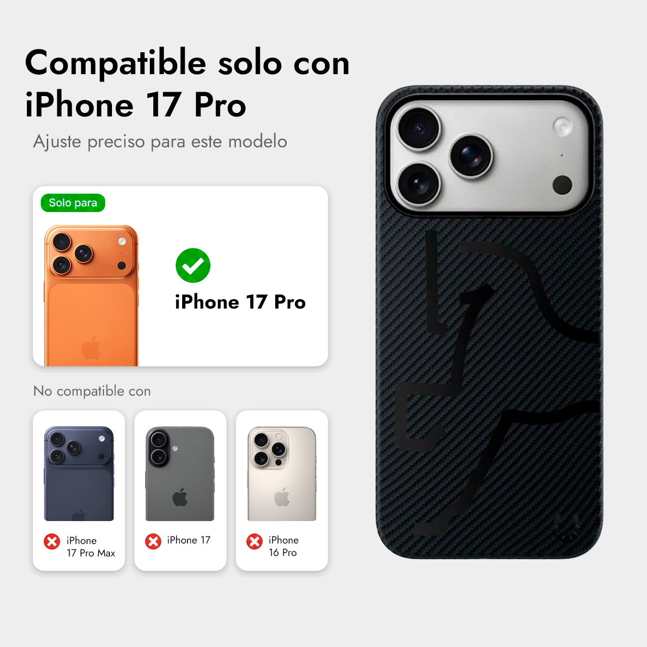 Funda negra para iPhone 17 Pro, compatible con iPhone 17 Pro.