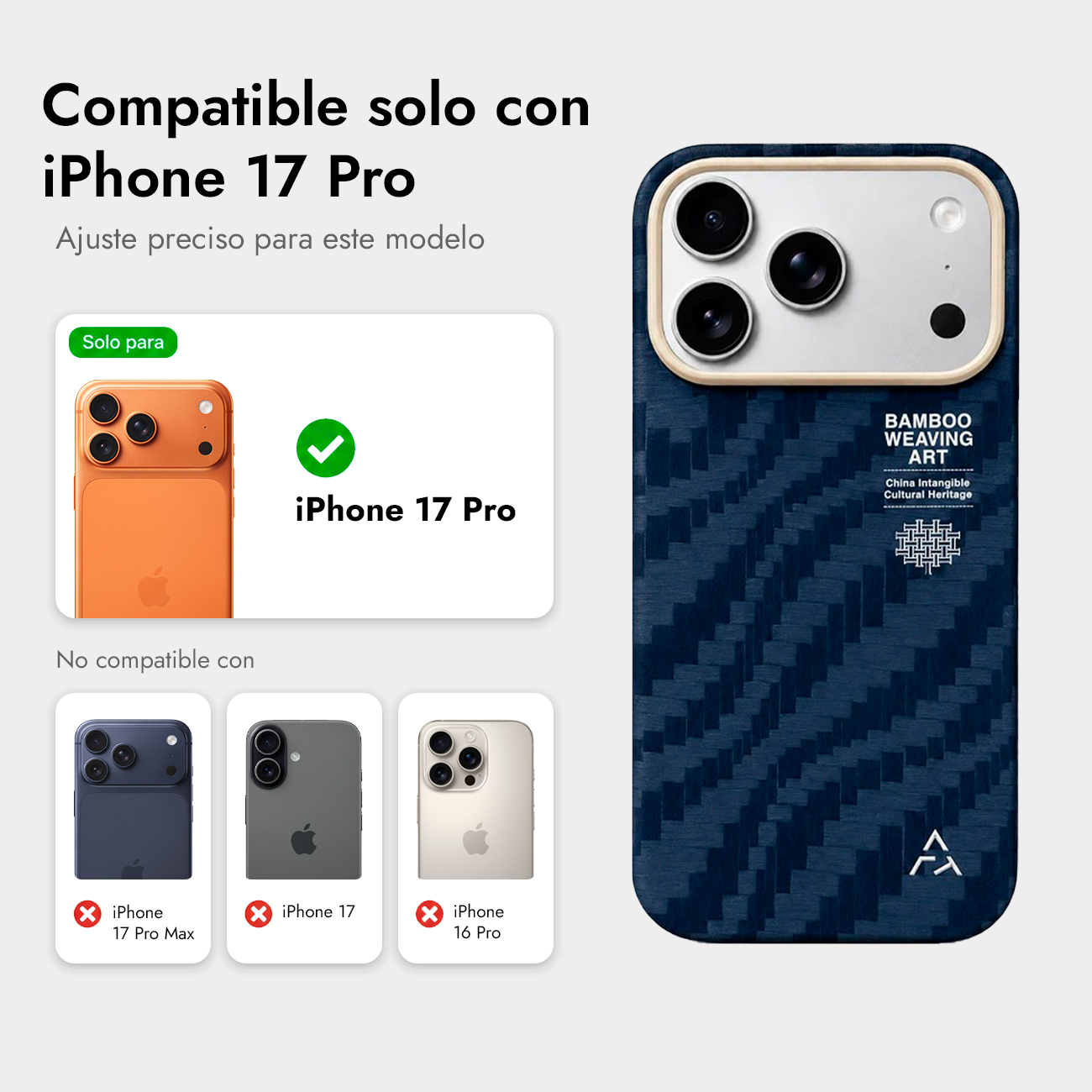 Compatible con iPhone 17 Pro. No con 17 Pro Max, 17, 16 Pro.