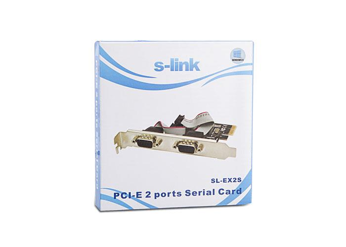 S-link PCI-E 2 portlu Seri Kart kutusu, kart ve kabloları gösteriyor.