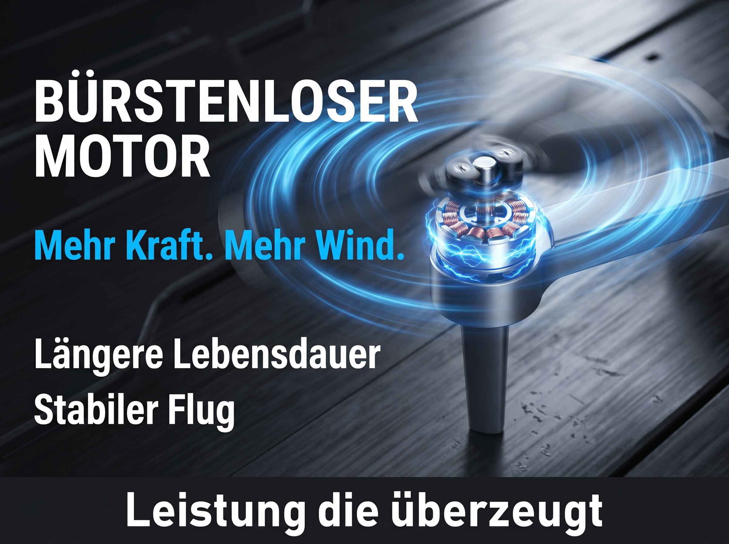 Ein bürstenloser Motor mit blauen Energieeffekten.