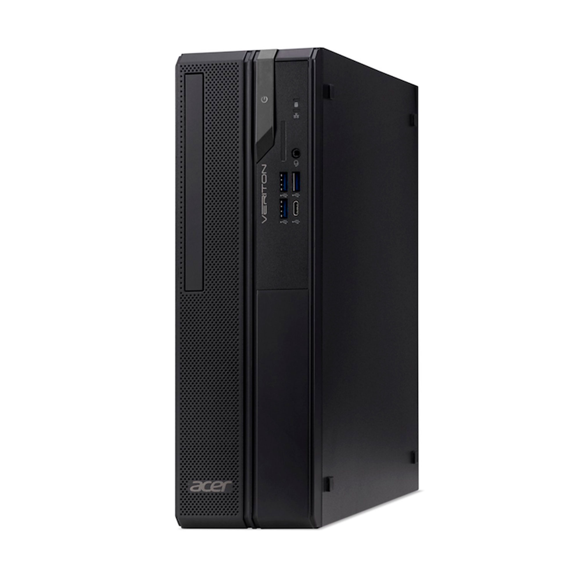 Ordenador de sobremesa Acer Veriton negro con puertos USB y botón de encendido.
