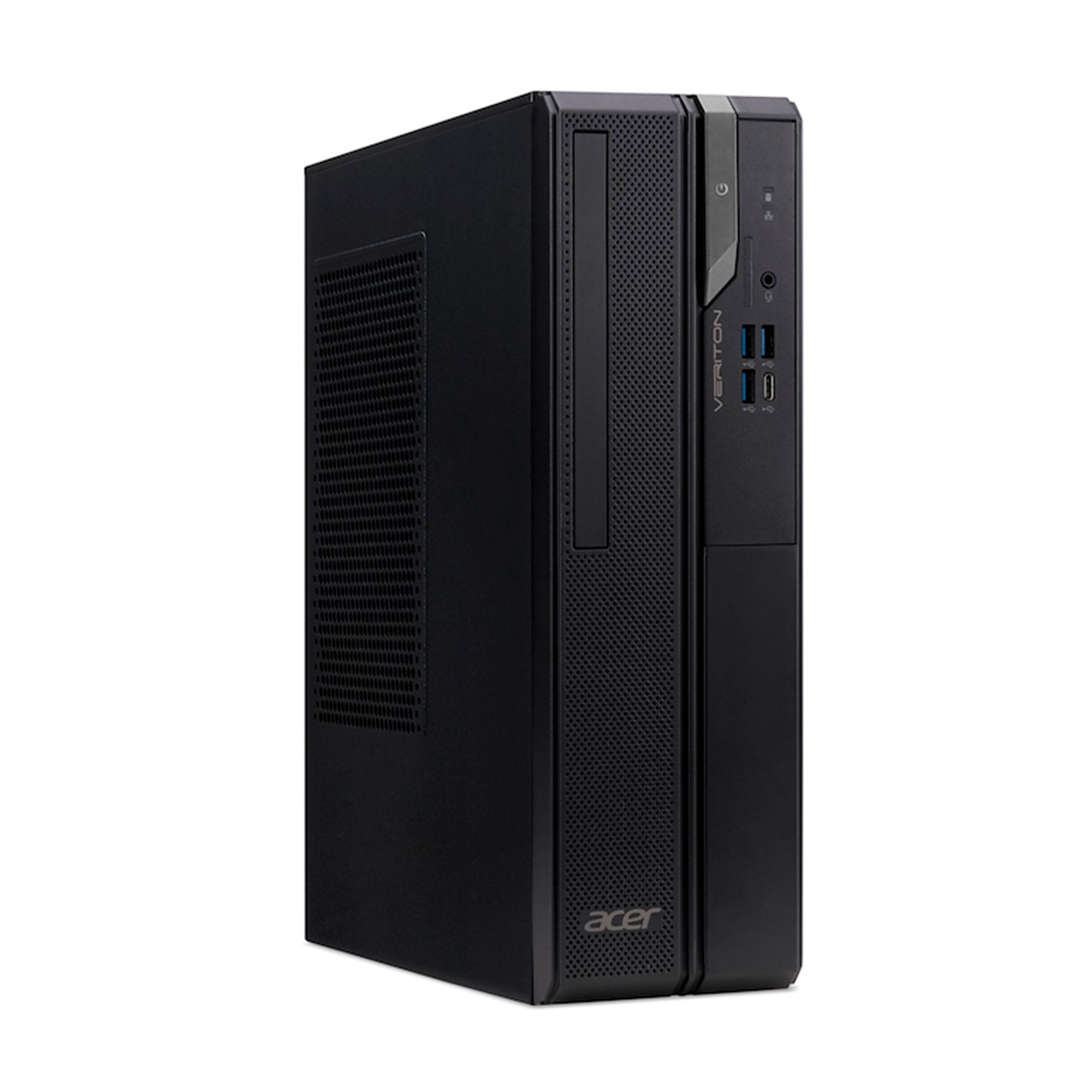 PC de sobremesa Acer Veriton negro con puertos USB y botón de encendido.