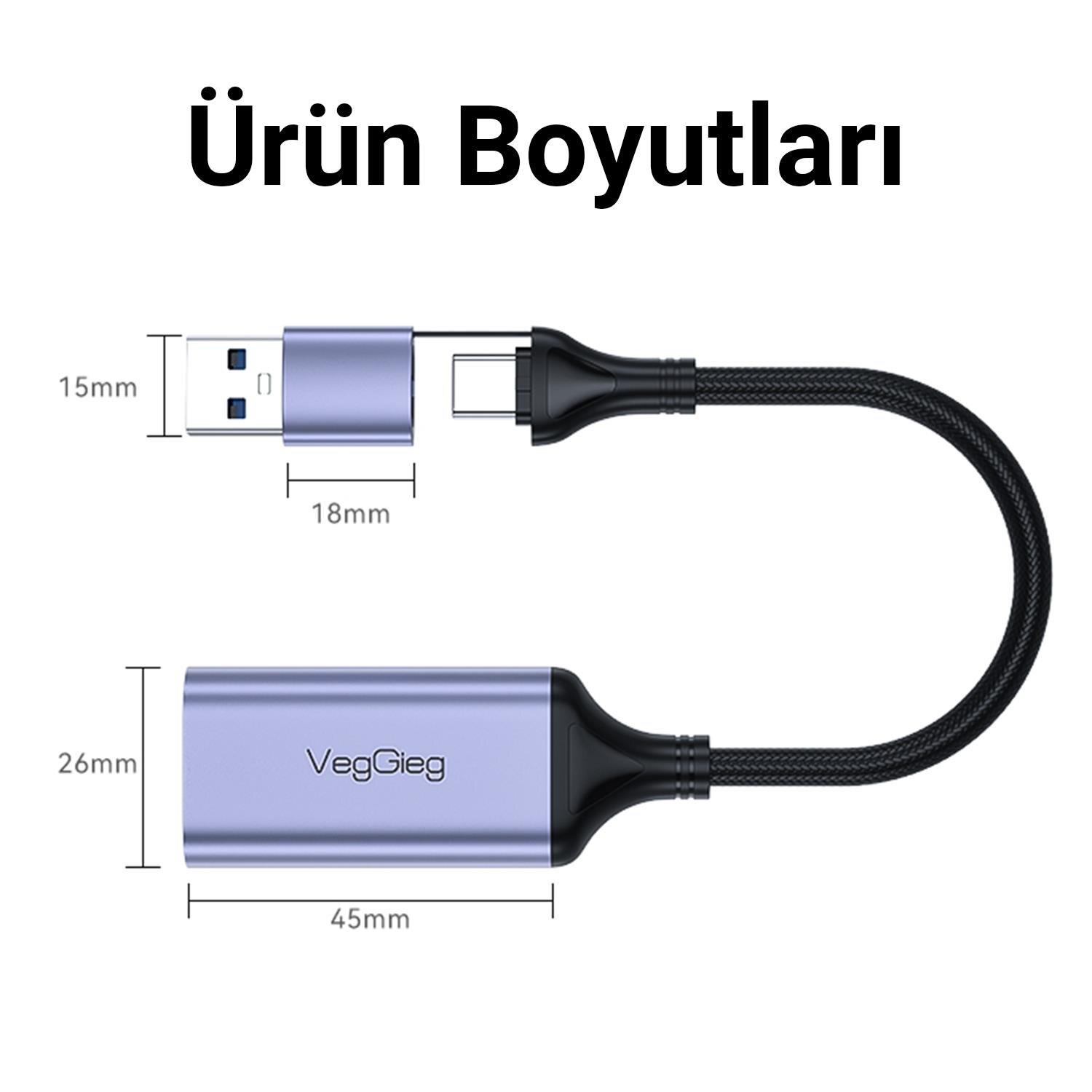 Mavi USB-C kablo boyutları: 15x18mm ve 26x45mm.