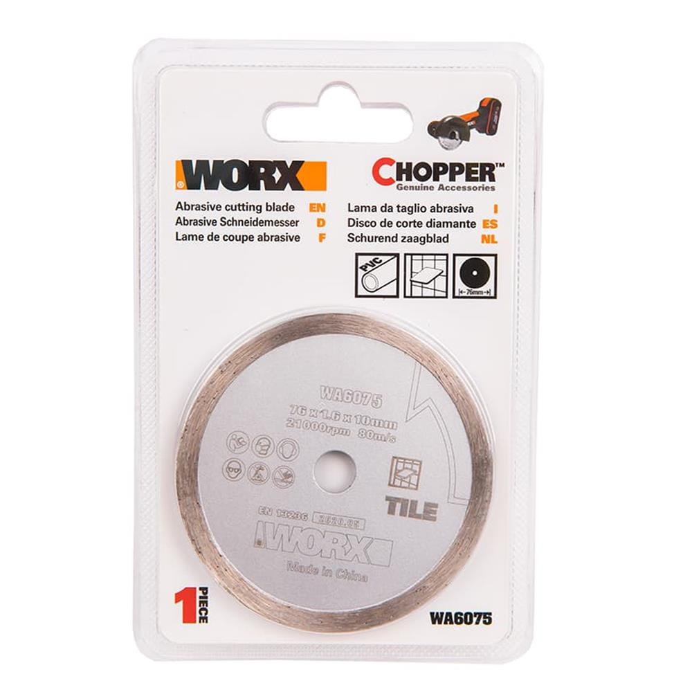 WORX "Chopper" aşındırıcı kesme diski WA6075 modeli içeren paket.