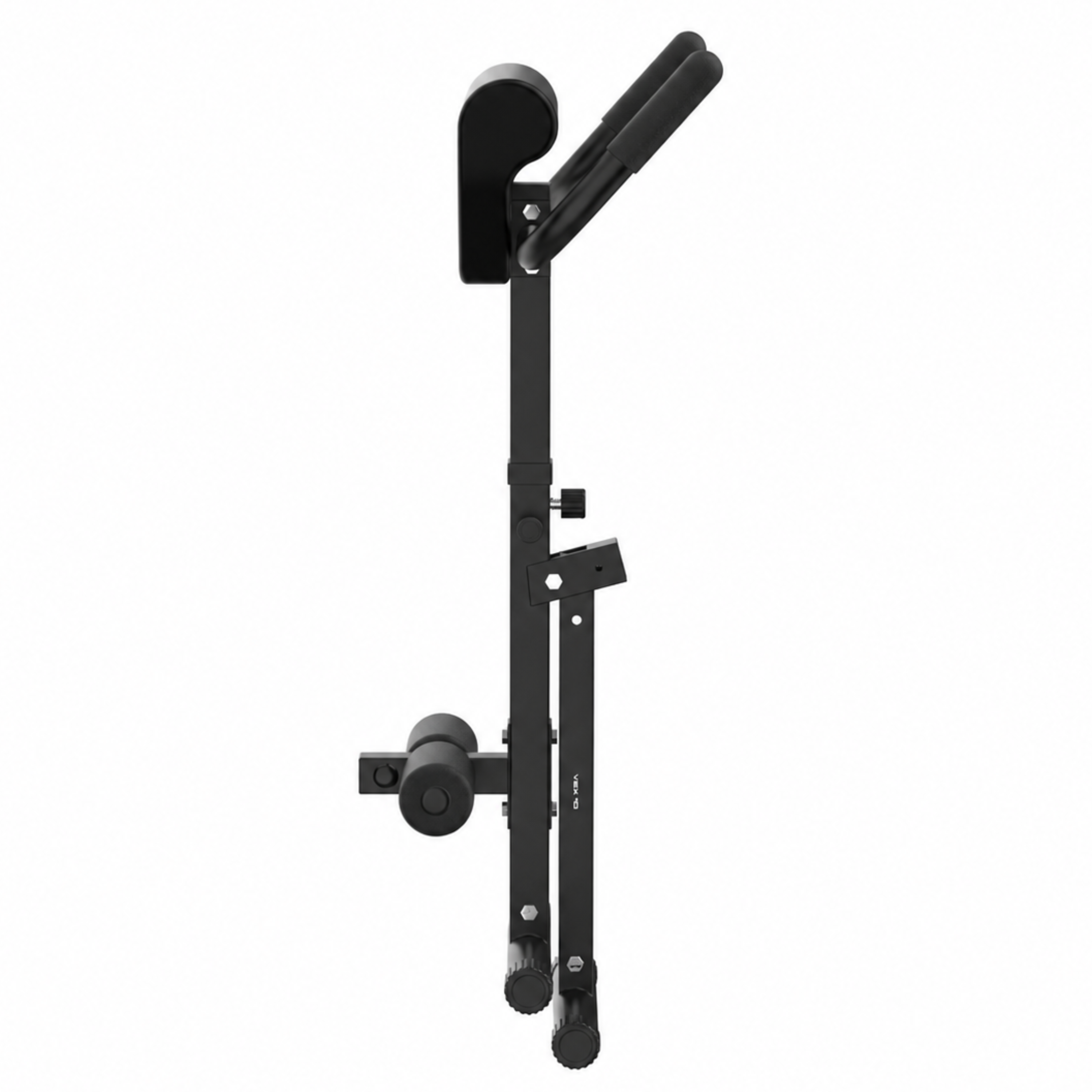A black fitness machine with padded grips and adjustable knobs.