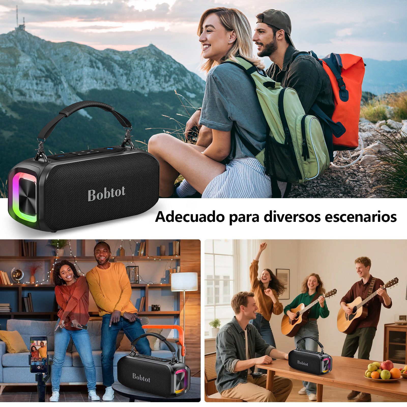 Un altavoz portátil con efectos de luz usado en varios escenarios.