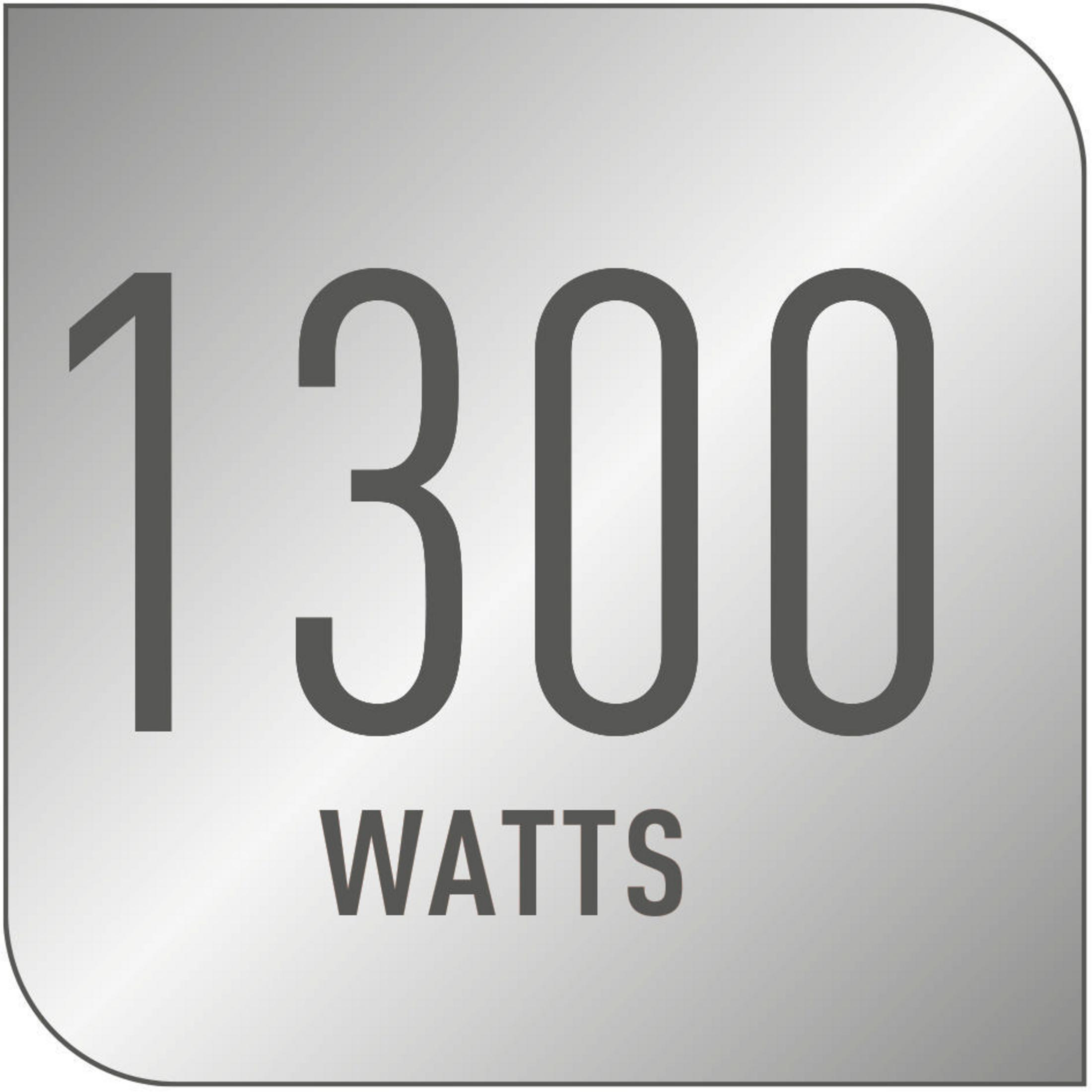 Indicazione di potenza 1300 watt su sfondo metallizzato.