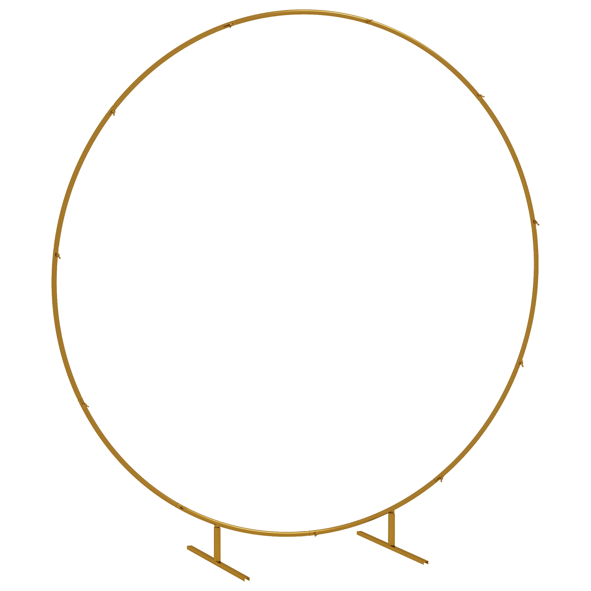 Un arco rotondo in metallo dorato con due supporti.