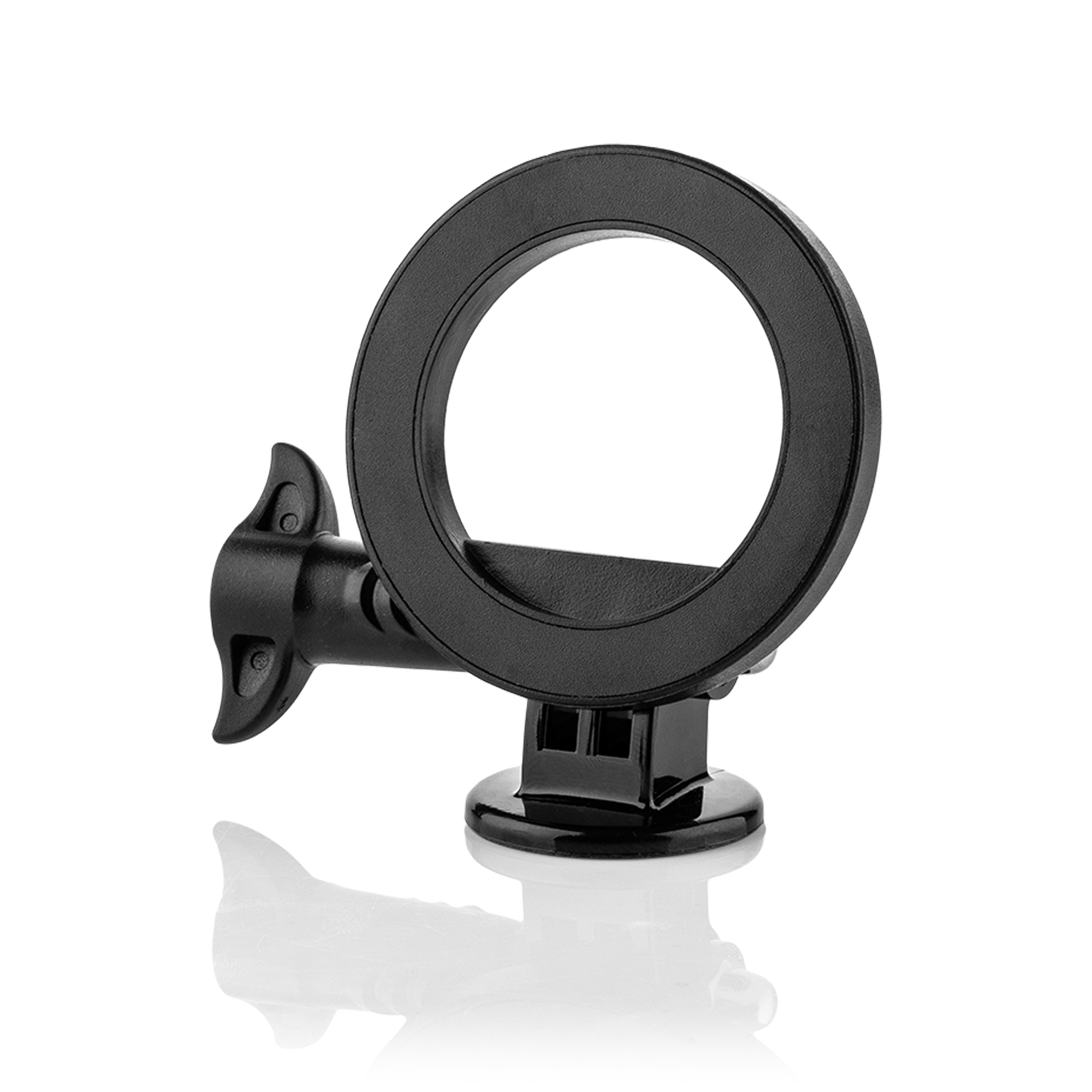 A black ring holder with a wing mechanism and a base.