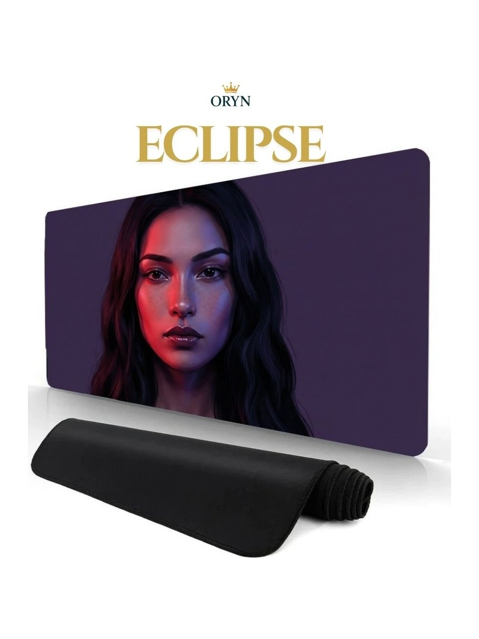 Bir kadın yüzü ve ECLIPSE yazısı bulunan fare altlığı.