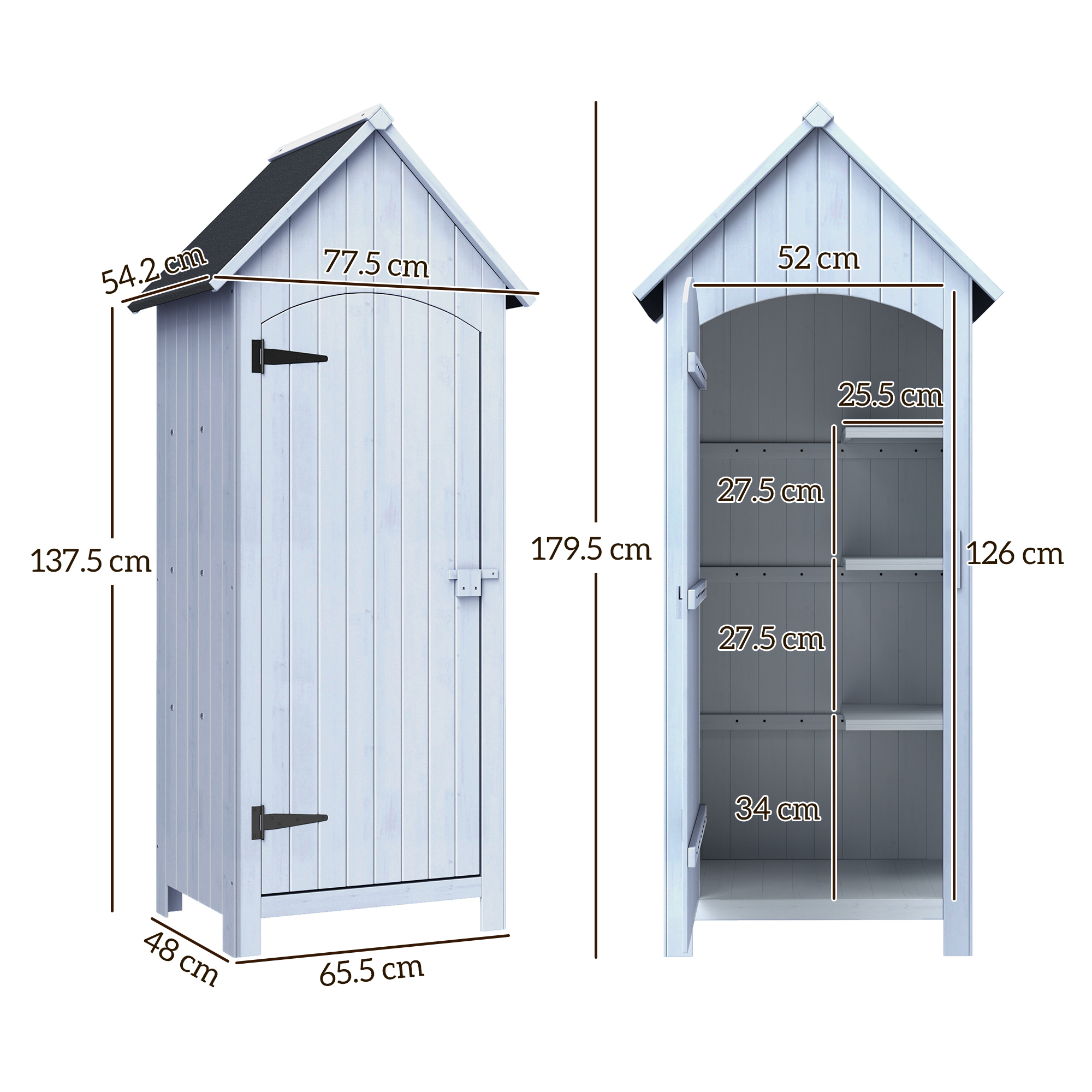Un armadio in legno bianco con porta e dimensioni.