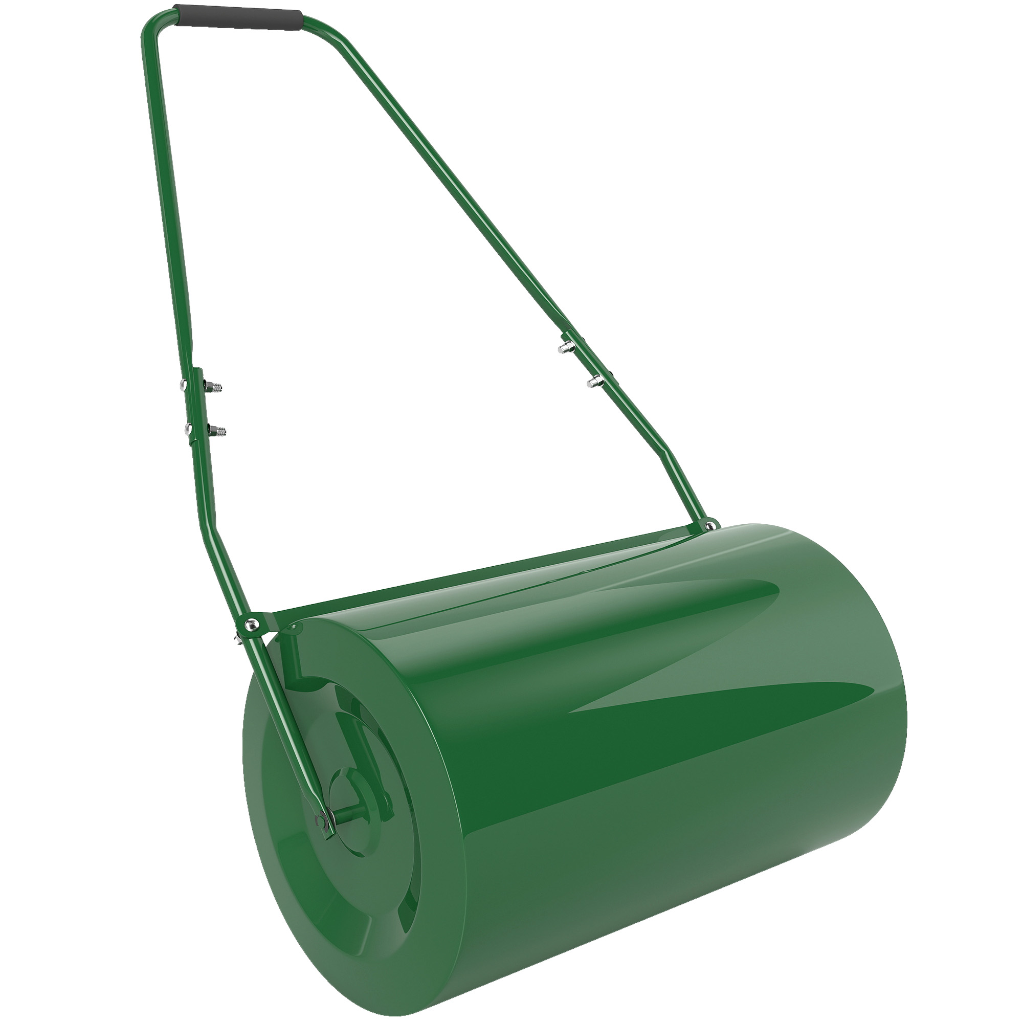 Un rullo da prato verde con manico e un grande cilindro.
