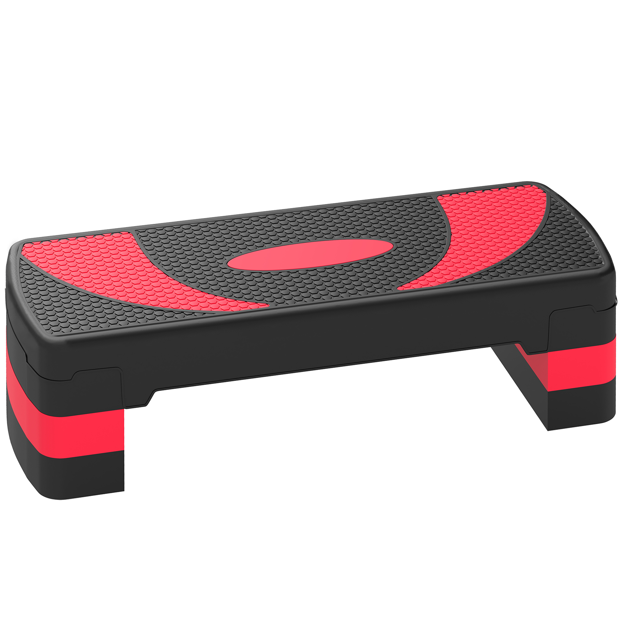 Stepper aerobico nero con accenti rossi e superficie antiscivolo.