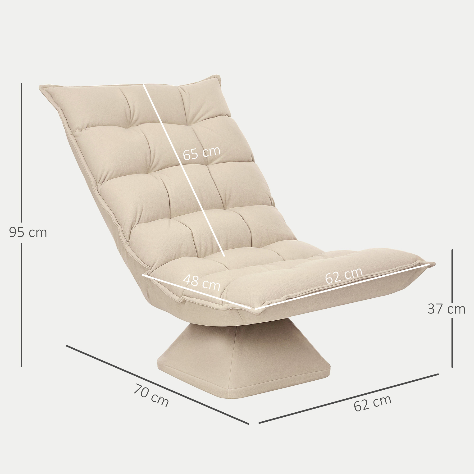Poltrona beige con dimensioni: A95xL70xP62cm.