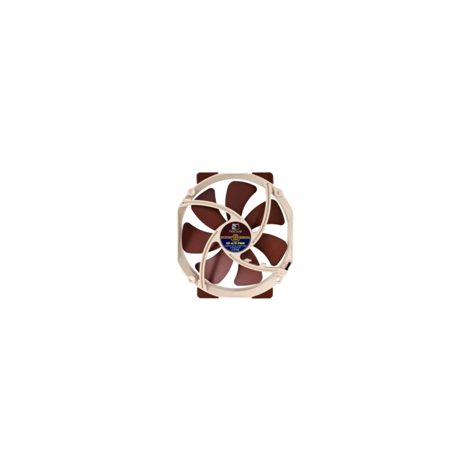 A brown and cream fan with five blades is shown against a white background.
