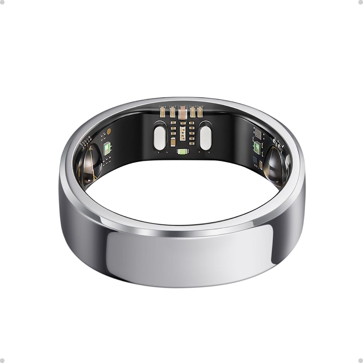Ein silberner Ring mit schwarzem Inneren zeigt elektronische Komponenten und LEDs.