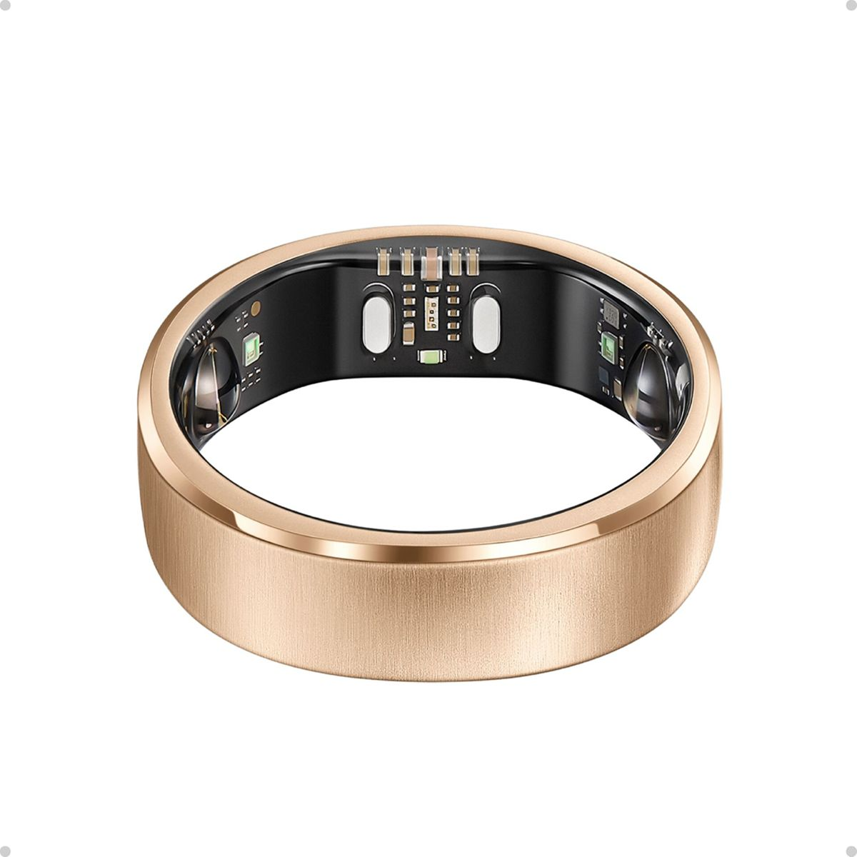 Ein goldener Ring mit sichtbarer Elektronik und Lichtern im Inneren.