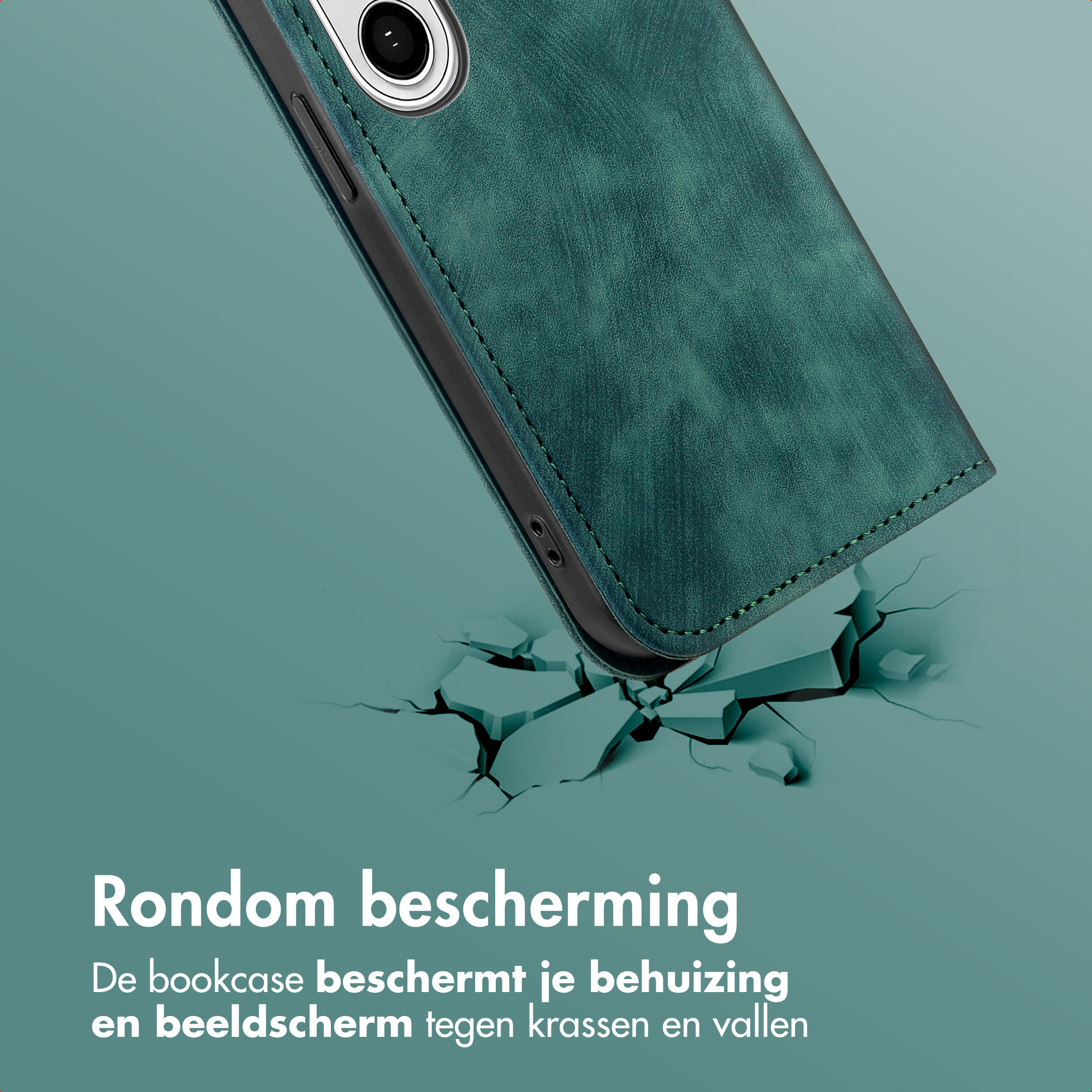Coque de téléphone verte avec protection contre les chocs sur fond craquelé.