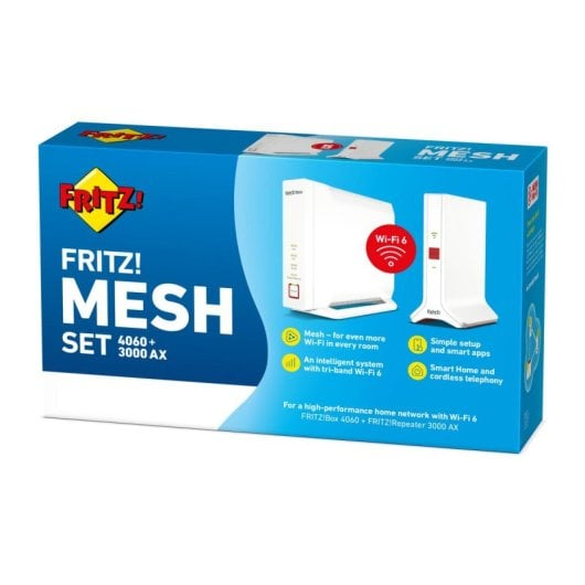 FRITZ! Mesh Set 4060+3000 AX mit zwei weißen Routern und Wi-Fi 6.