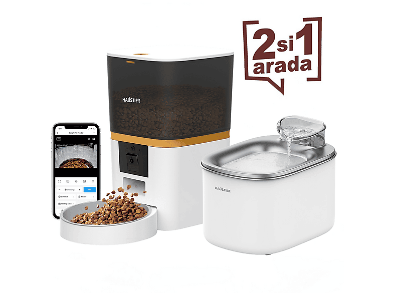 HAUSTIER HST-QQ005 Akıllı Mama Kabı WF007L Kedi Su Pınarı 2'li Set Beyaz