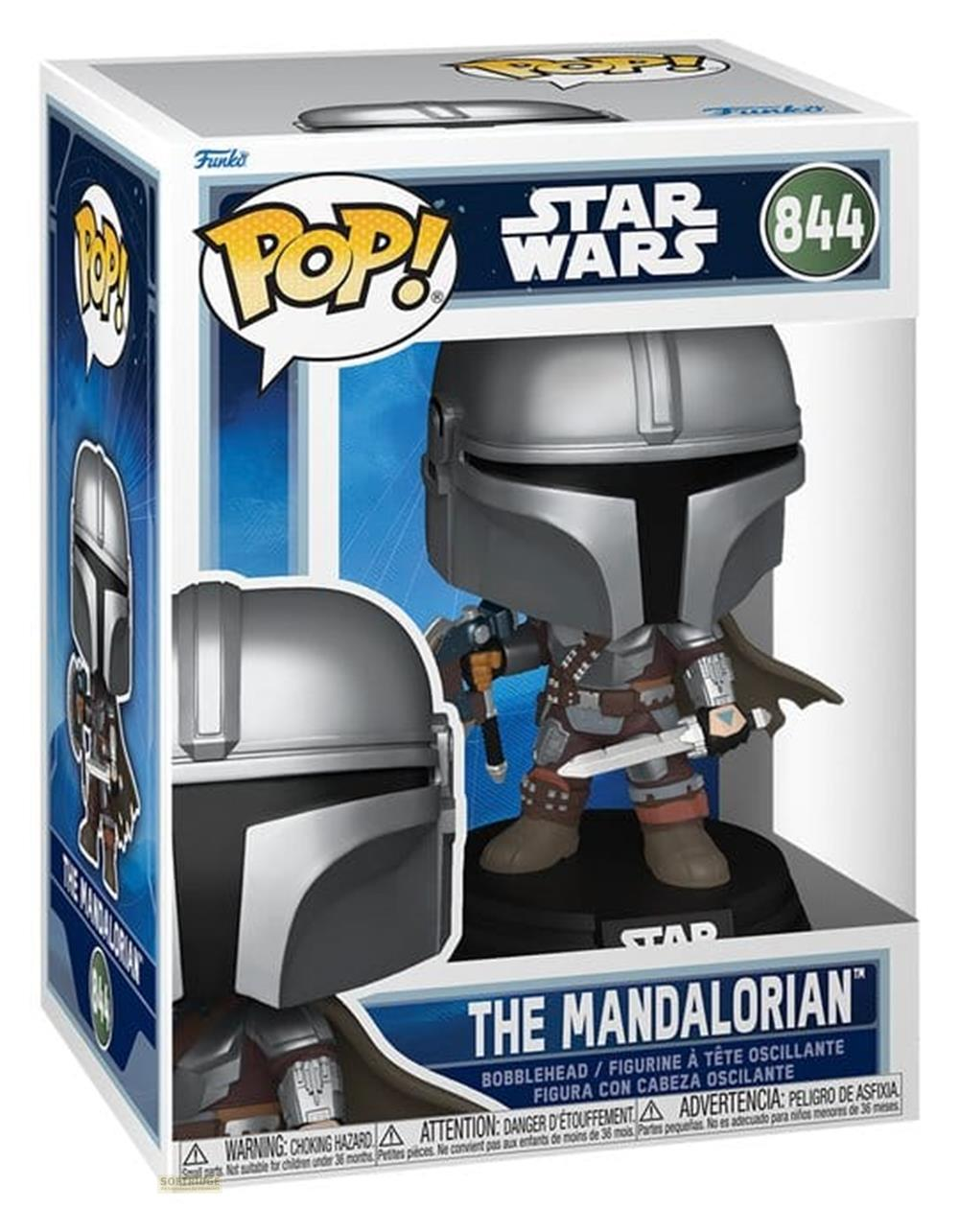 Figura Funko Pop! de El Mandaloriano en caja, Star Wars, n.º 844.