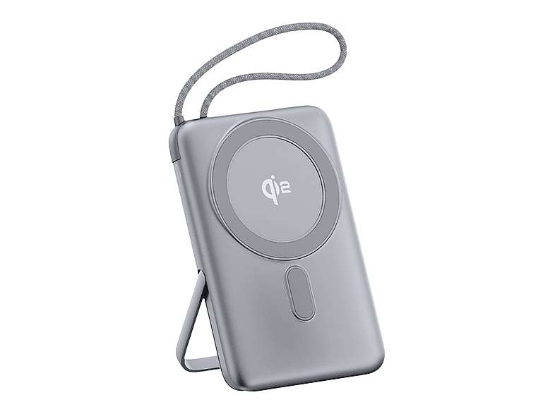 JUO Qi2 MagSafe Standlı PD 22.5 W Taşınabilir Kablosuz Hızlı Şarj Cihazı 10000 mAh Powerbank Gri