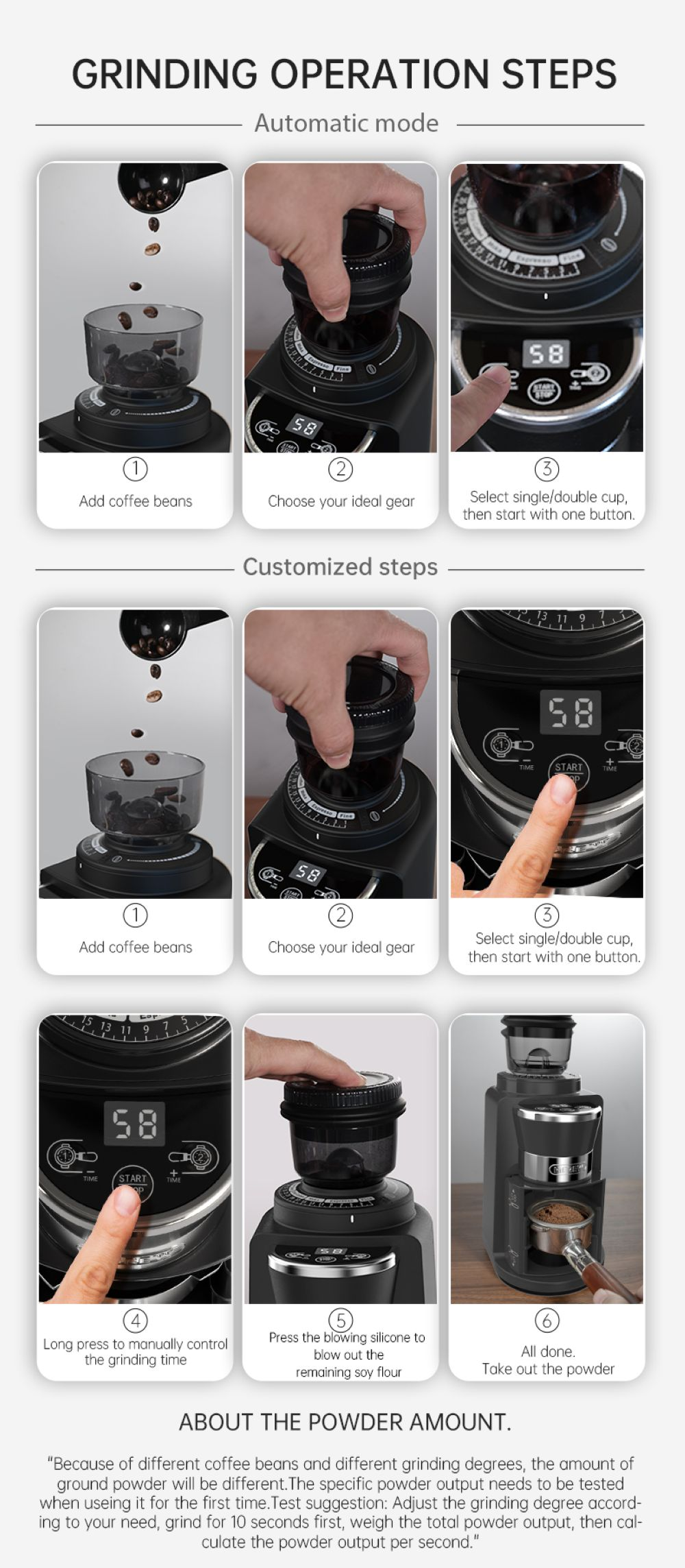 Pasos para moler granos de café con un molinillo de café.