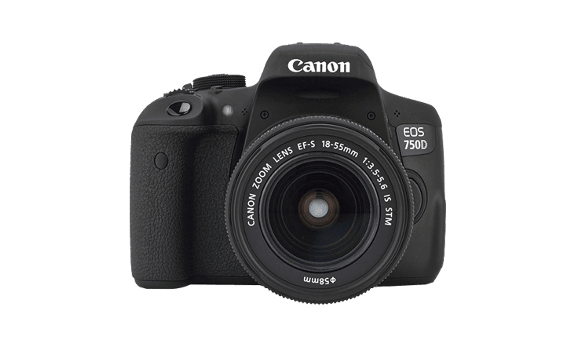 Fotocamera digitale Canon EOS 750D nera con obiettivo EF-S 18-55mm.