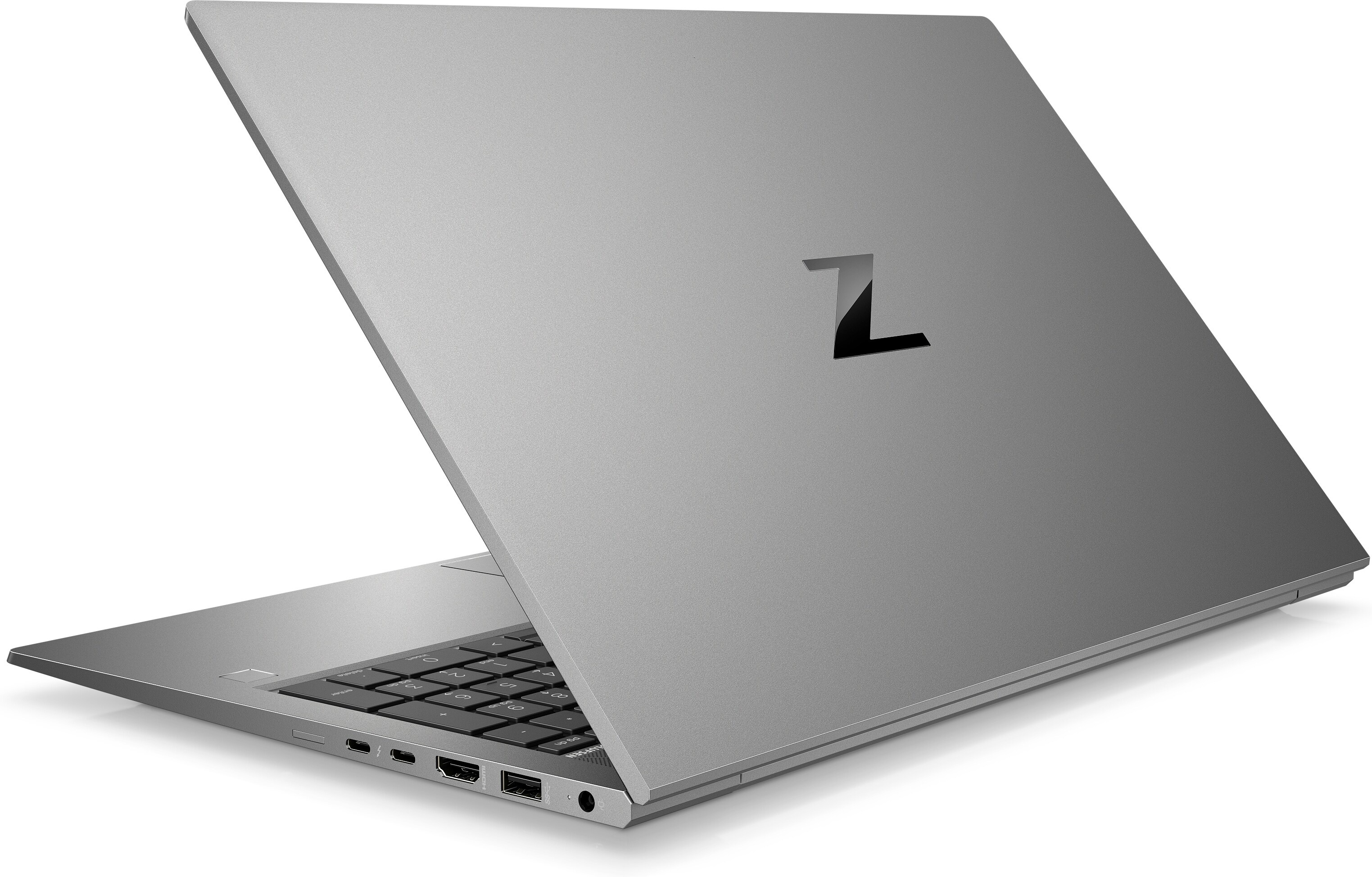 A silver laptop with its lid open, displaying a 'Z' logo on the lid.