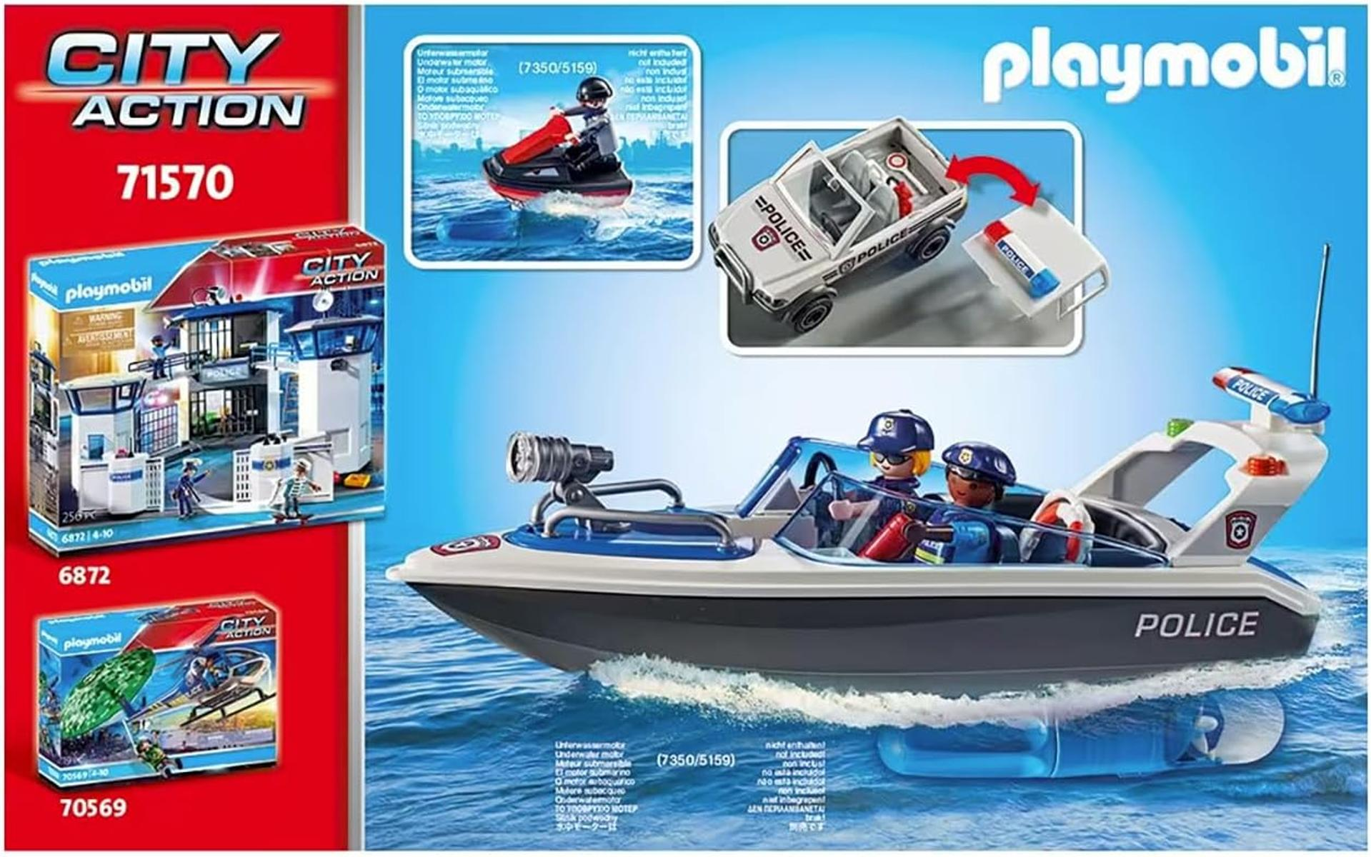Set de policía Playmobil: lancha policial, moto acuática y comisaría.