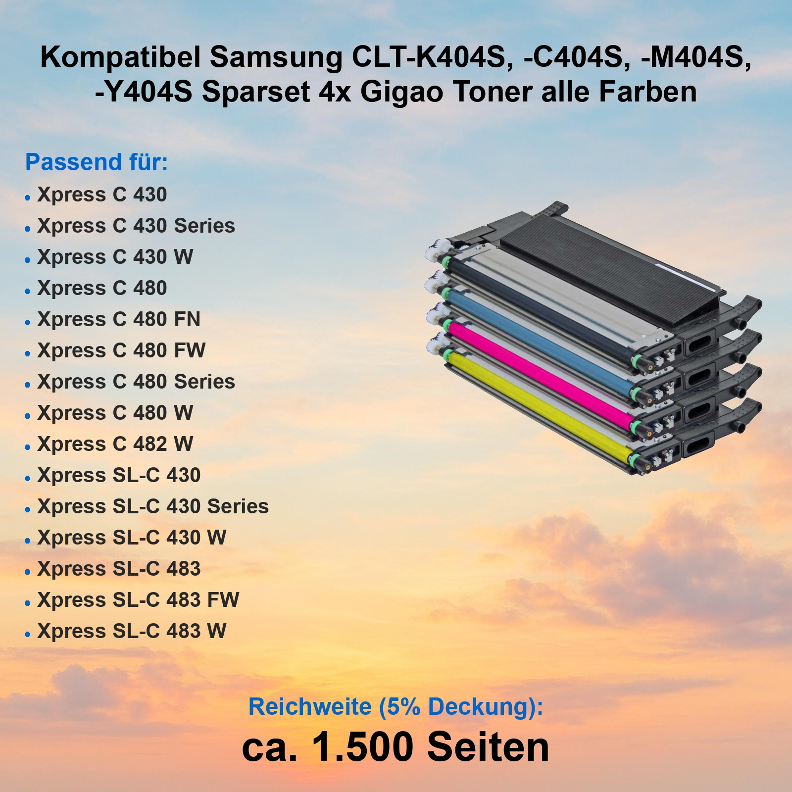 Samsung Toner Set: 4 Patronen in Schwarz, Cyan, Magenta, Gelb. Für Xpress Drucker.
