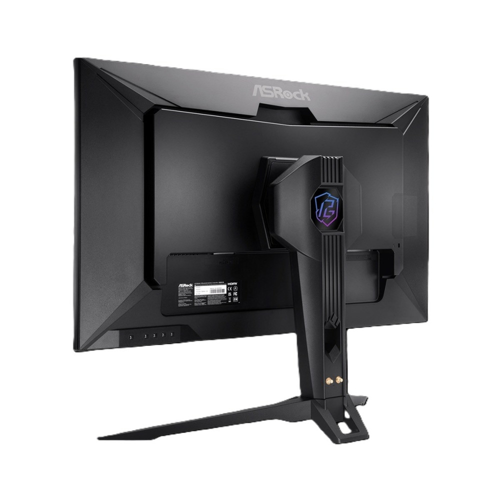 Tył czarnego monitora gamingowego ASRock ze stylizowanym logo "G".