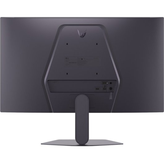 Tył monitora z portami i podstawką. Szary design.