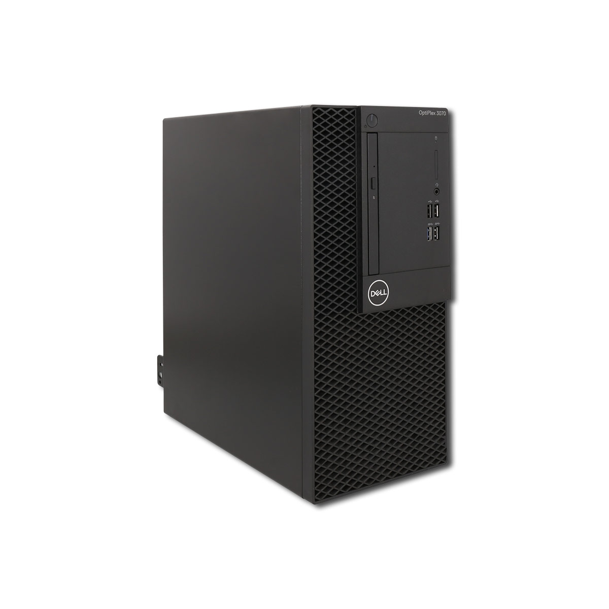 Computer desktop Dell OptiPlex 3070 nero con logo argentato e porte USB.