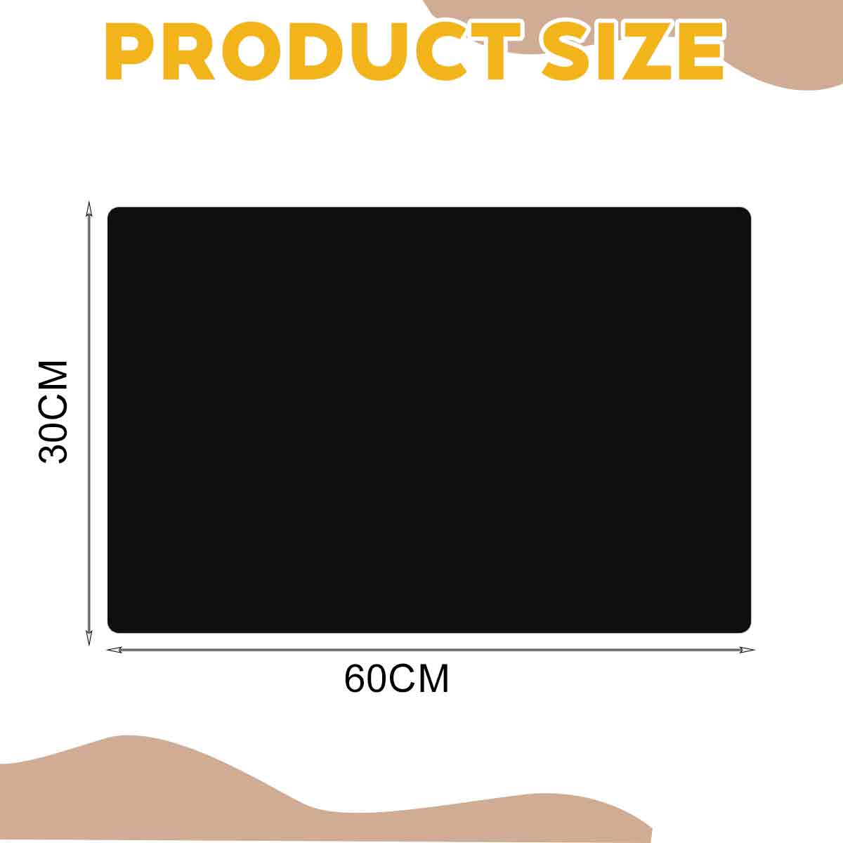 Schwarze Matte mit den Maßen 30x60 cm. Produktgrößenangabe.