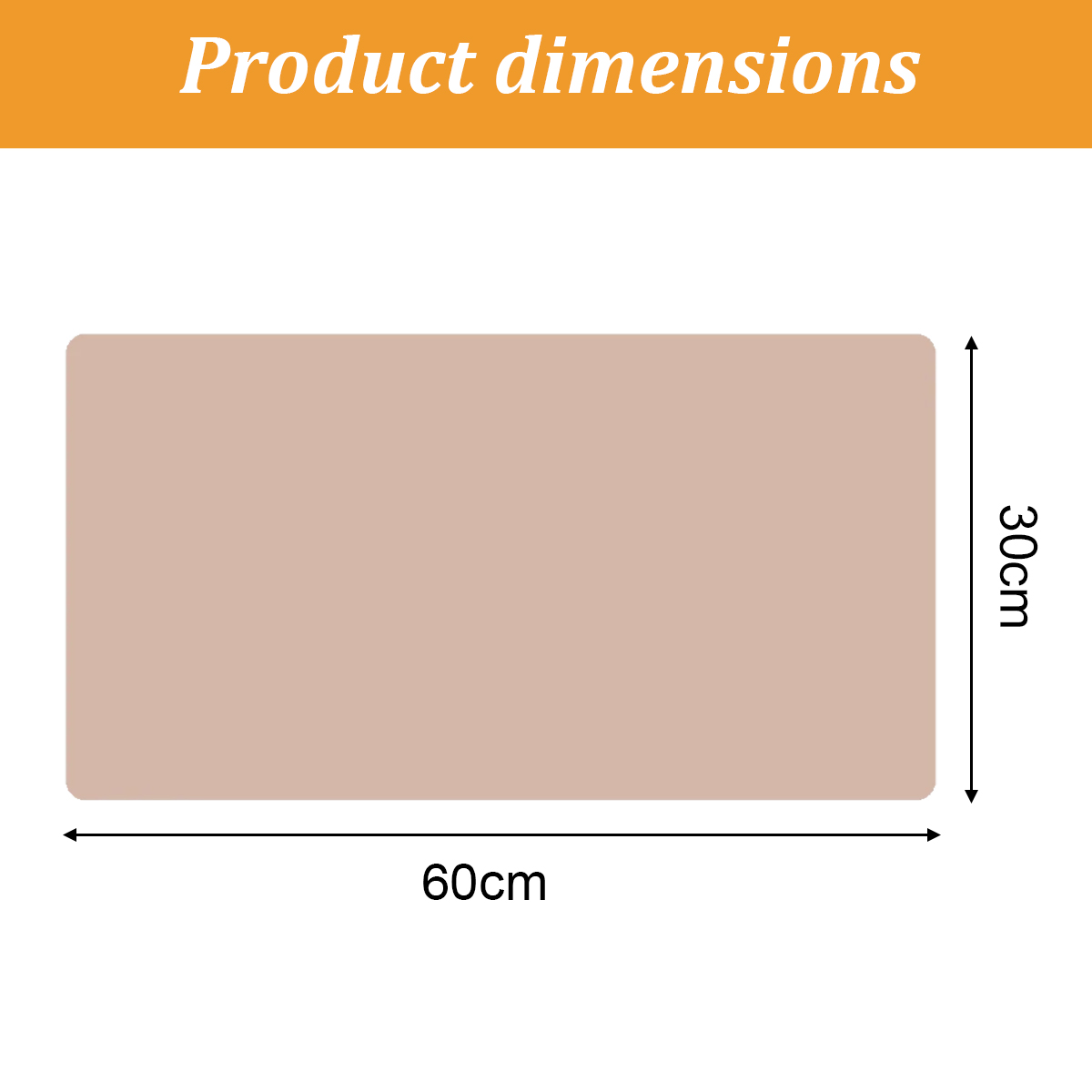 Produktabmessungen: Ein beiges Rechteck, 60cm x 30cm.