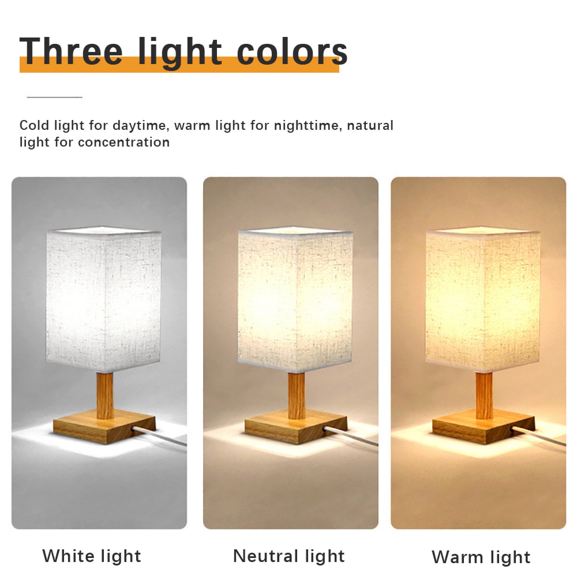 Drei Lampen mit unterschiedlichen Lichtfarben: weiß, neutral und warm.