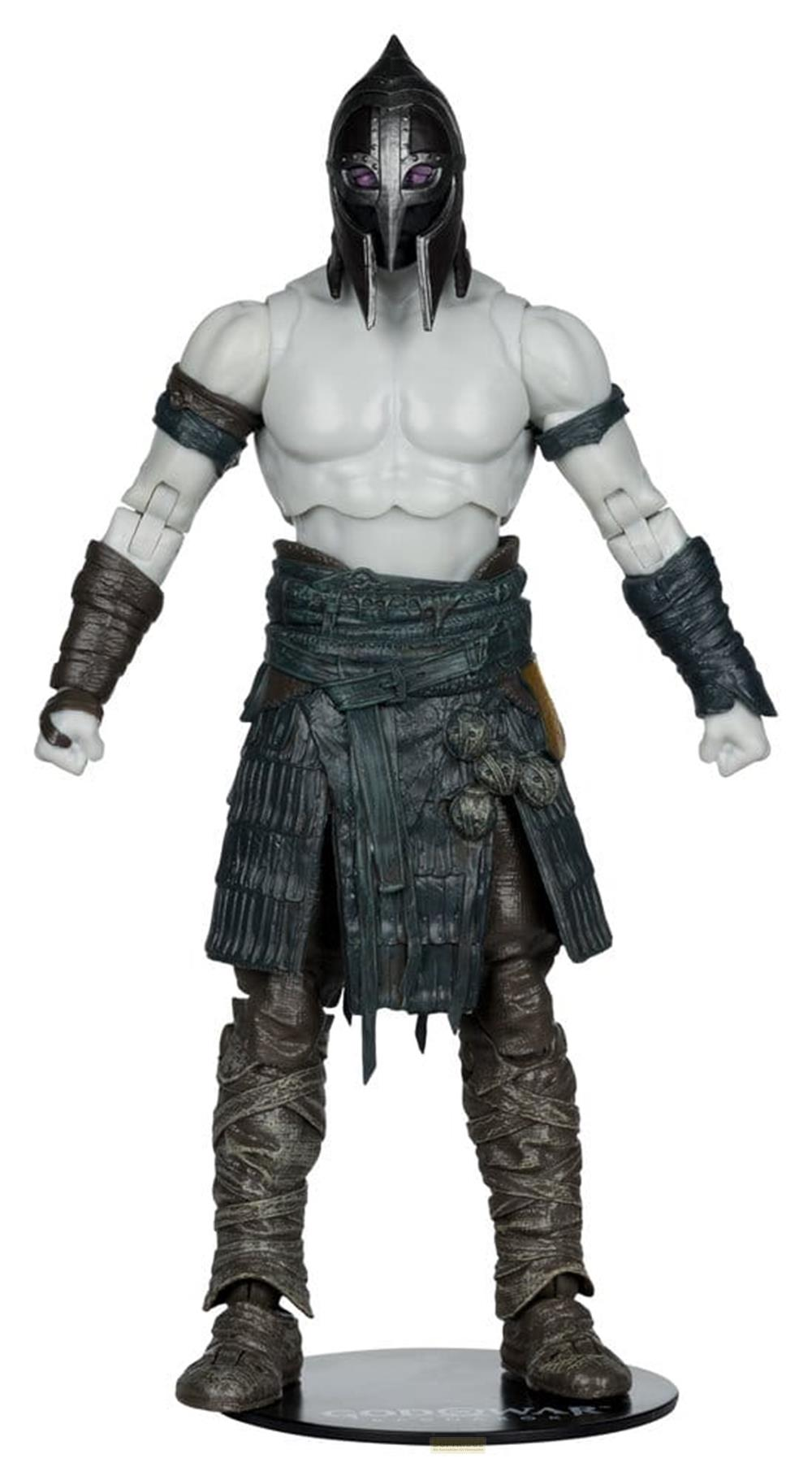 Eine weiße Figur mit Helm, dunkler Rüstung und einem Lendenschurz.
