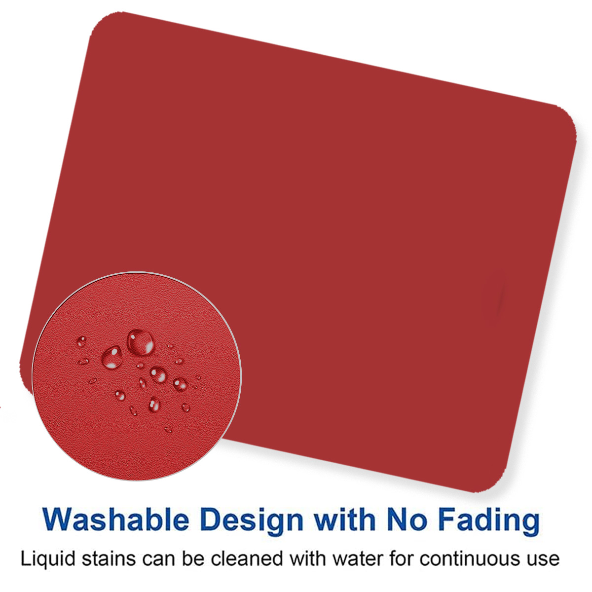 Rote Unterlage mit Wassertropfen-Detail. Waschbares Design.