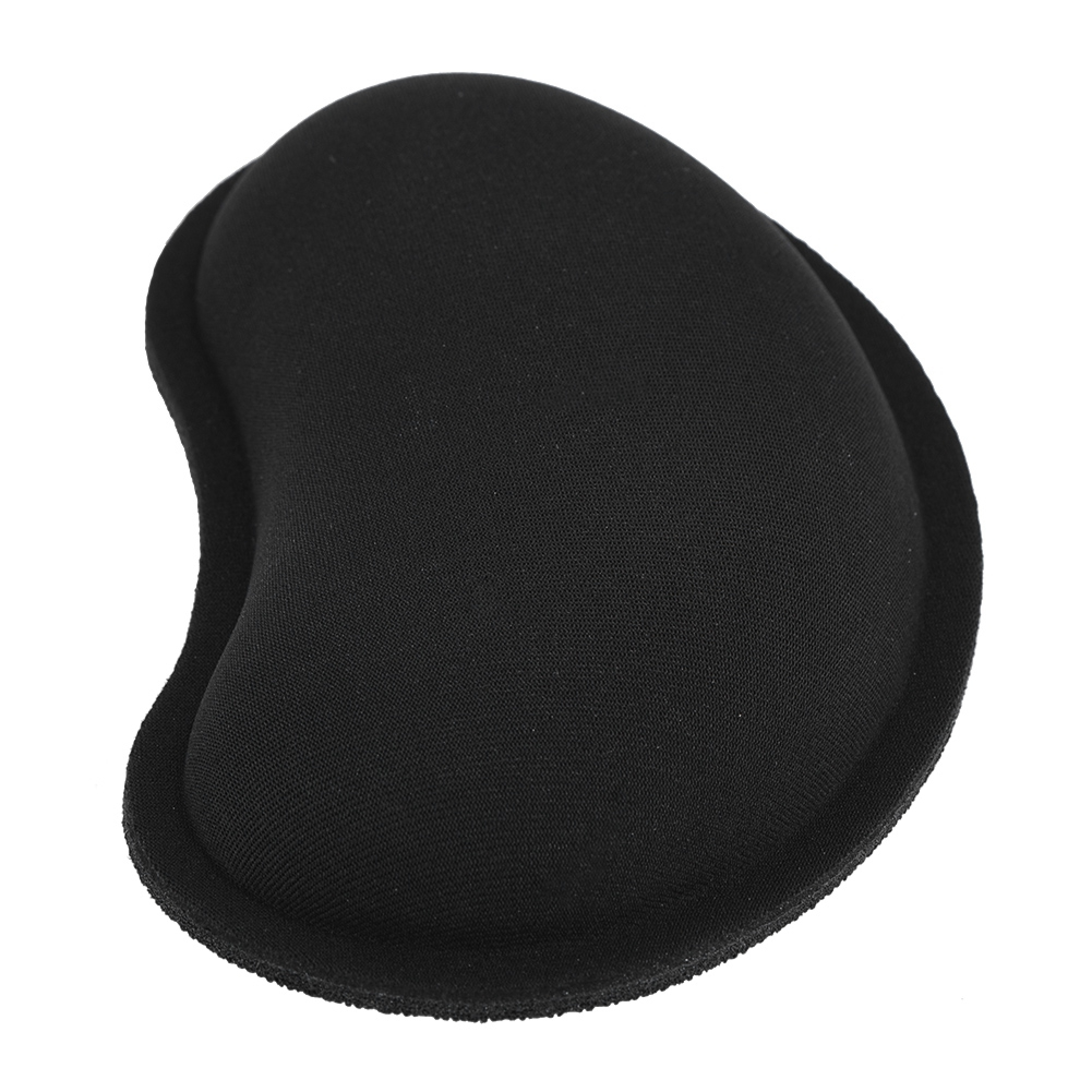 Schwarzes, ergonomisches Mauspad mit Handgelenkauflage, auf weißem Hintergrund.